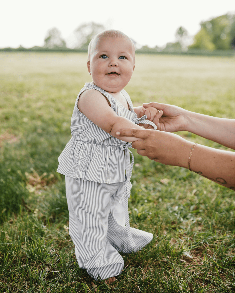 Elowen Tie Front Two-piece Set - Oat Milk Pinstripe