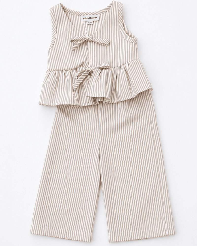 Elowen Tie Front Two-piece Set - Oat Milk Pinstripe
