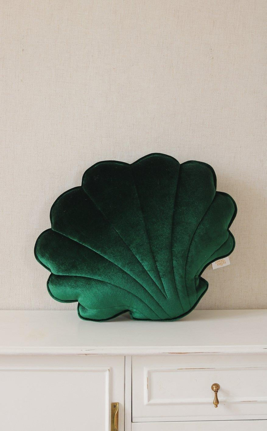 Velvet Emerald Pearl Shell Pillow