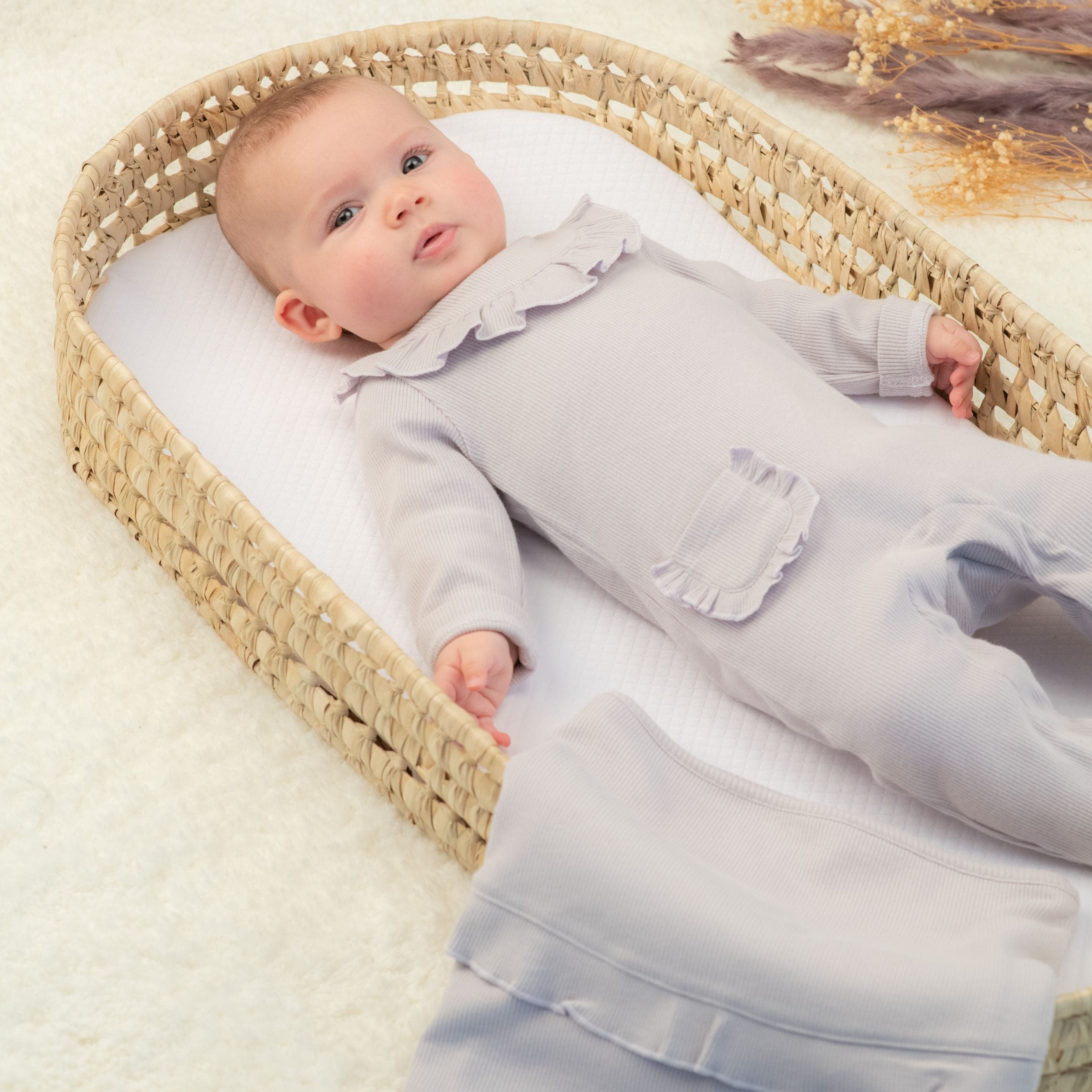Emilia | Baby Girls Lilac Ribbed Cotton Babygrow Set (3)