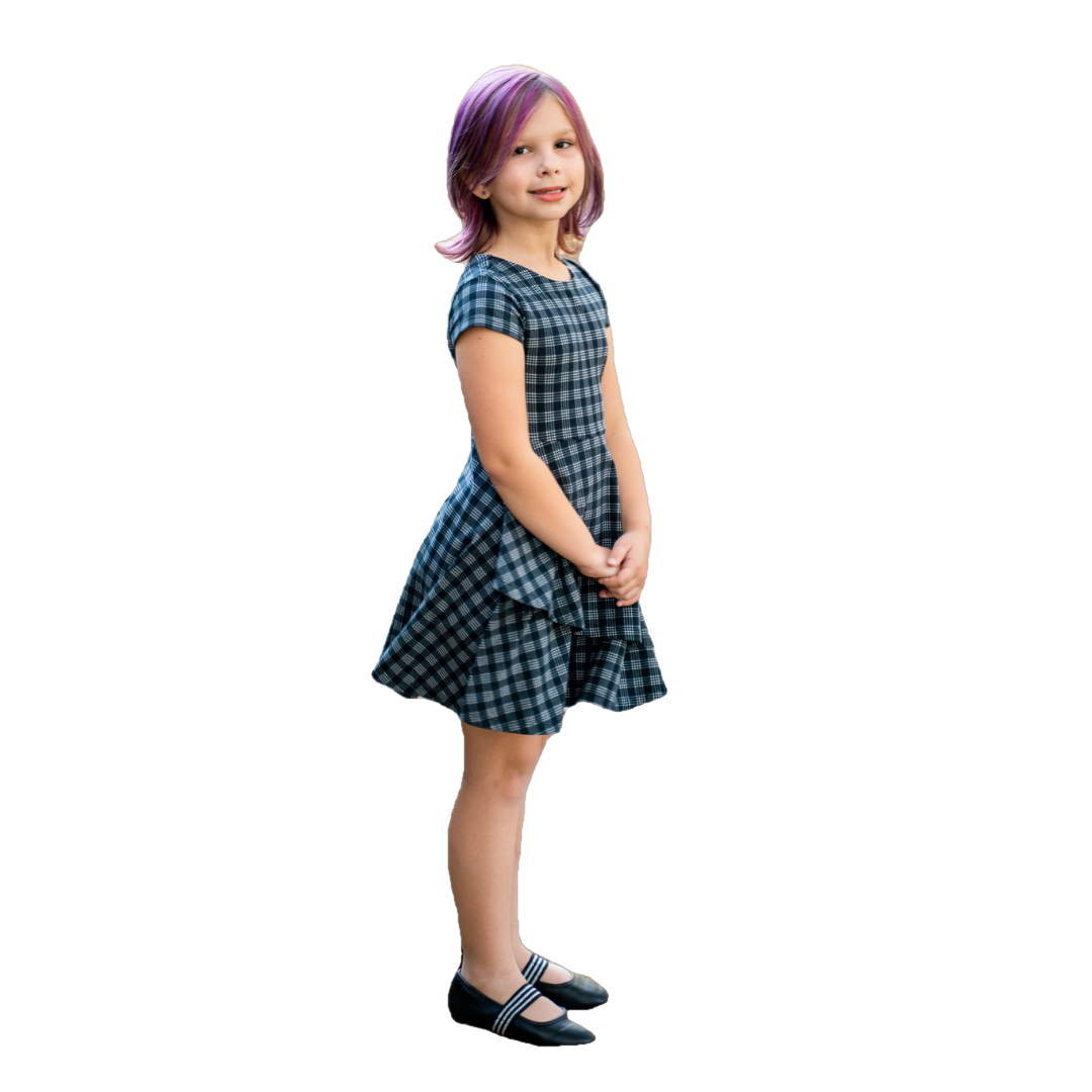 Emma's Tulip Dress - Black Tartan