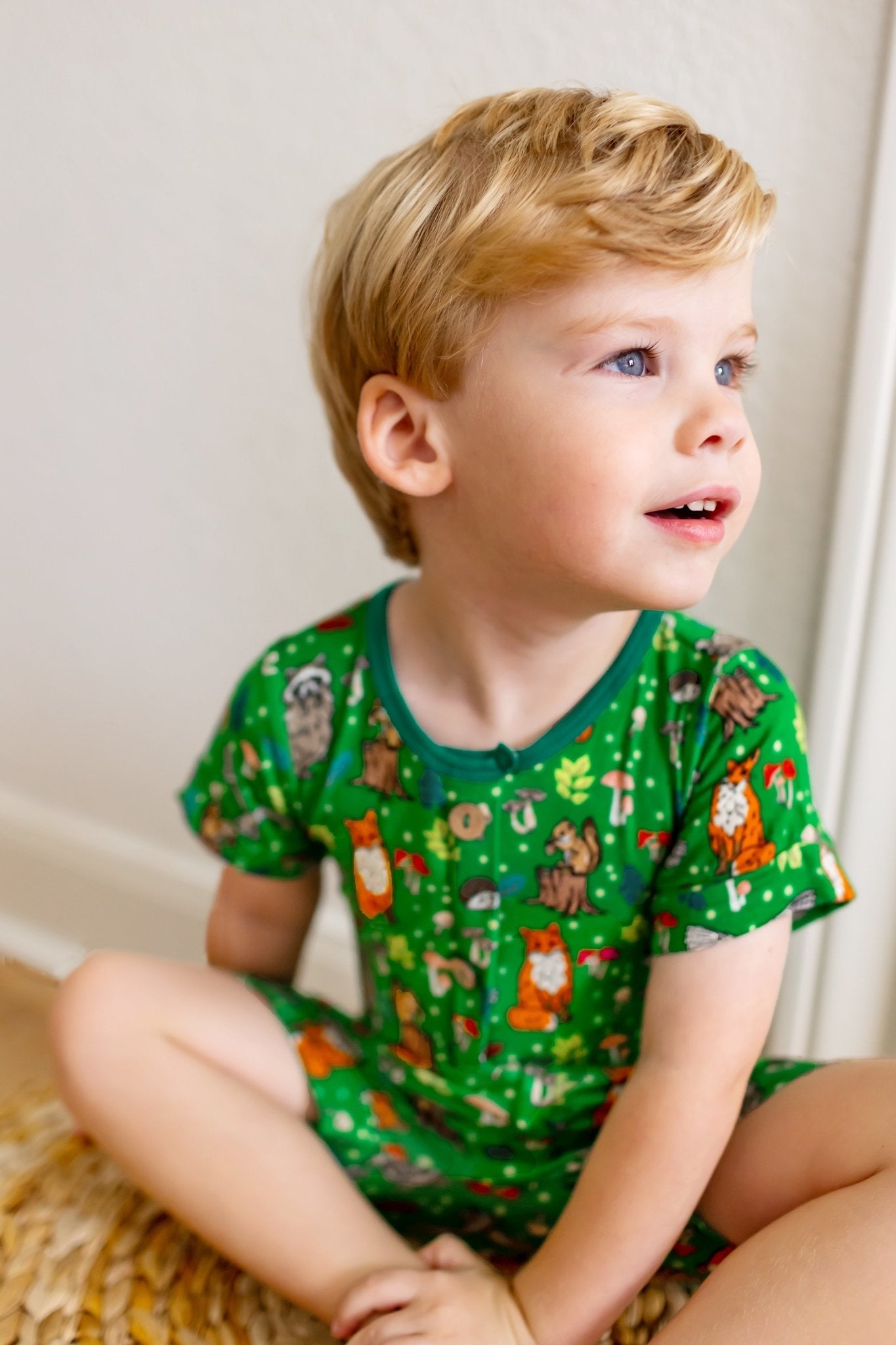 Enchanted Forest Woodland Animals Short Two-way Zippy Romper With Faux Buttons (0-24m)