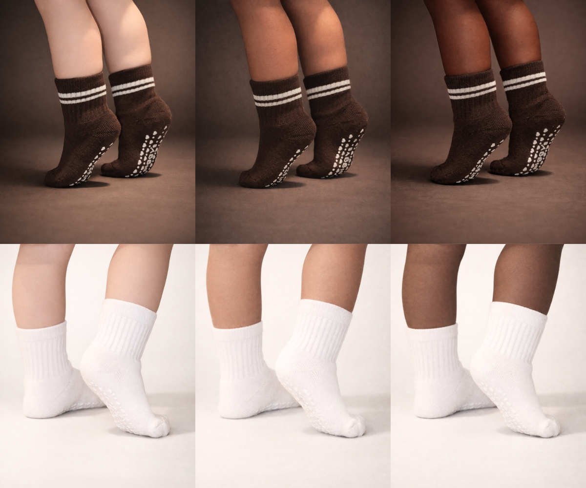 Baby Gripper Crew Socks 4-pack (3-6 Months) - Espresso