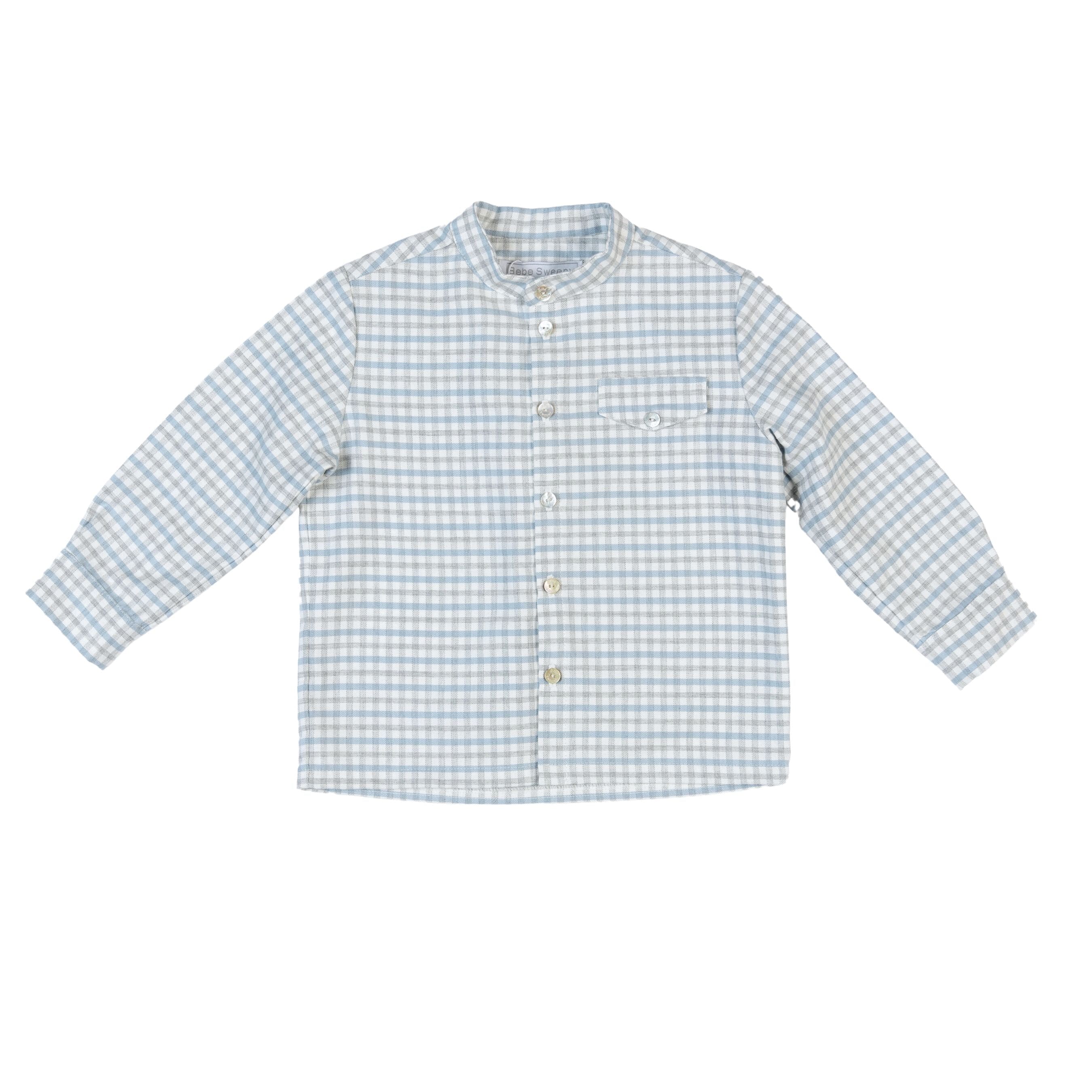 Eton | Boys Blue & Grey Collarless Cotton Shirt