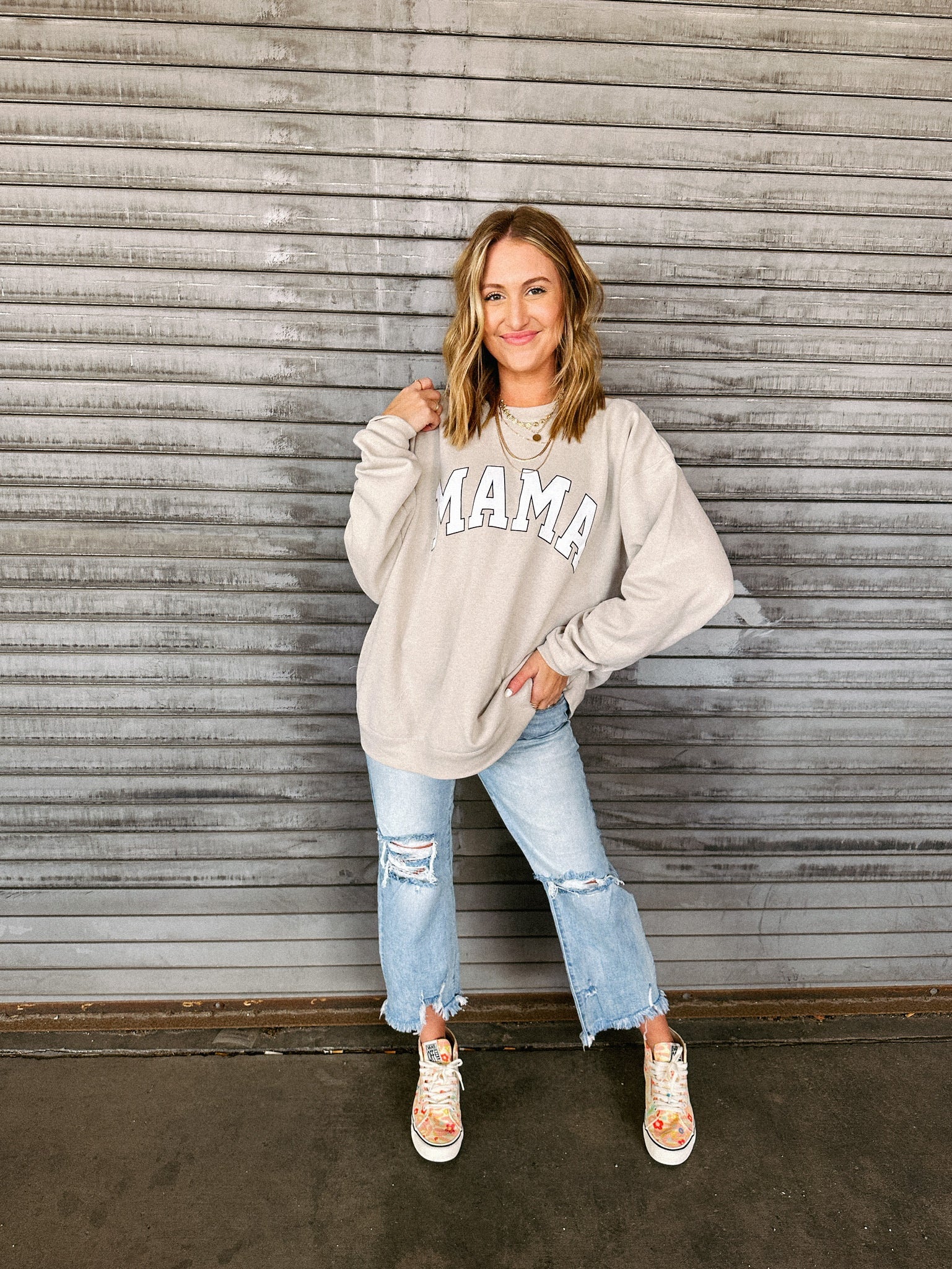 Collegiate Mama ♡ Beige Printed Mama Sweatshirt