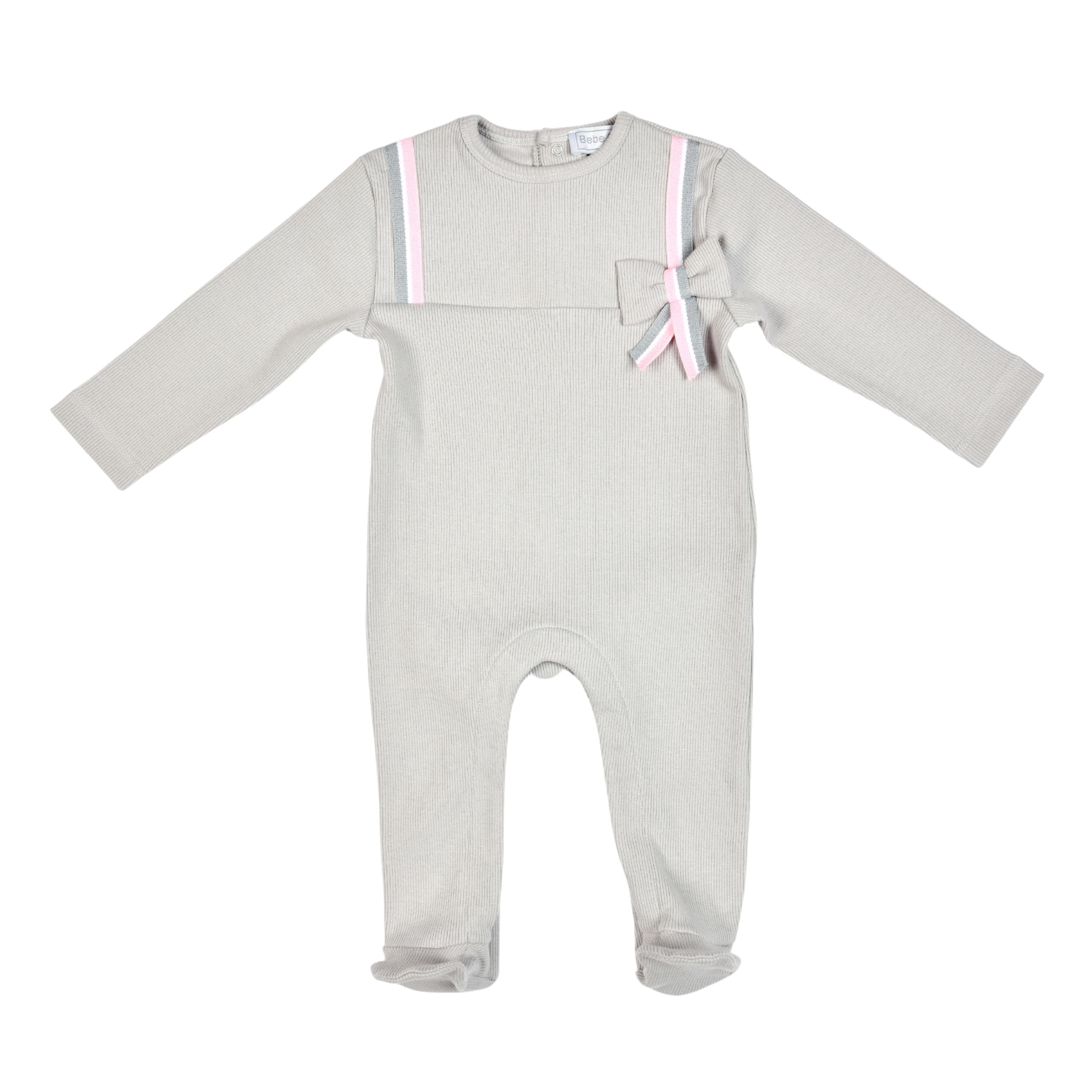 Eva | Baby Girls Grey Ribbed Cotton Babygrow