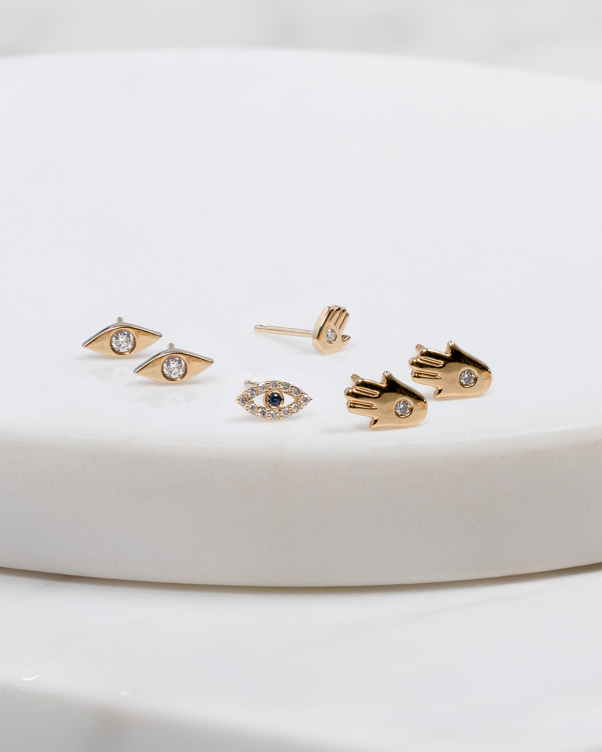 14k Gold Tiny Hamsa With Diamond Stud Earring
