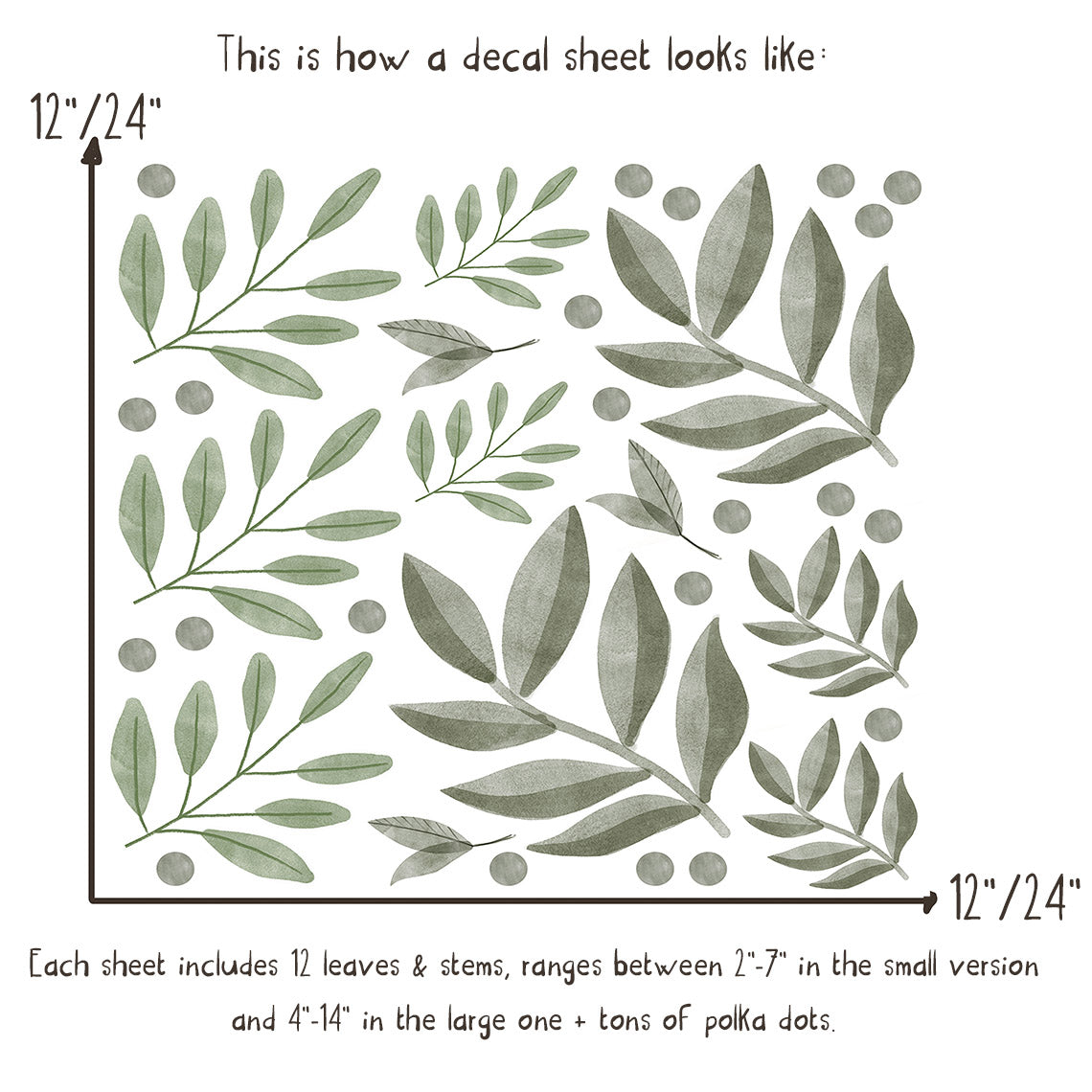 Scandinavian Green Leaves - Fabric Nursery Wall Art Decals