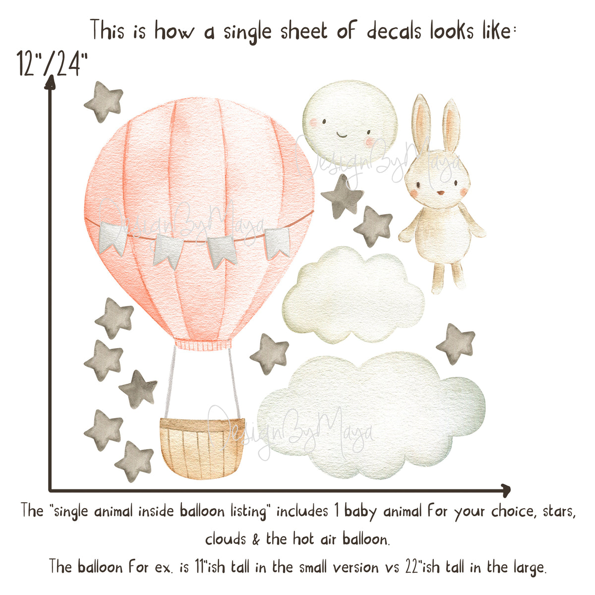 Bunny Inside Hot Air Balloon - Fabric Nursery Wall Art Decals