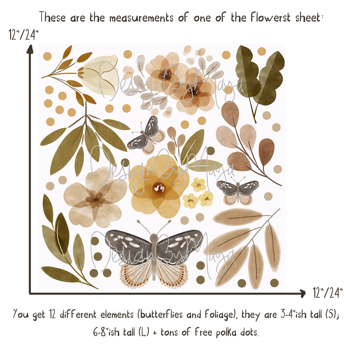 Boho Foliage & Butterfly Wall Decals - Fabric Nursery Wall Art Decals