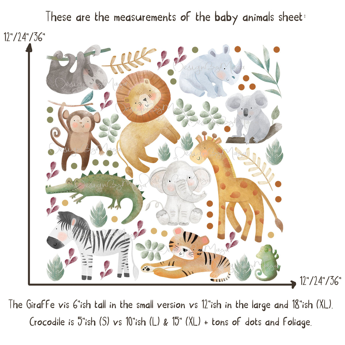 Animated Safari Animals, Jungle Creatures - Fabric Nursery Wall Art Decals