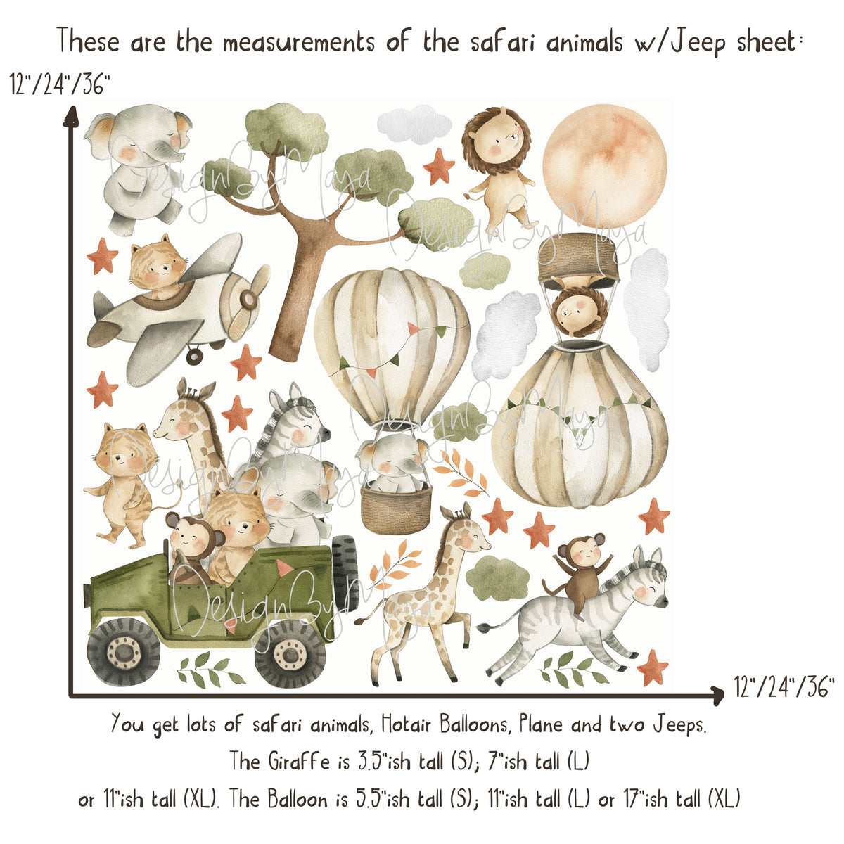 Animated Safari Animals, Jungle Creatures - Fabric Nursery Wall Art Decals