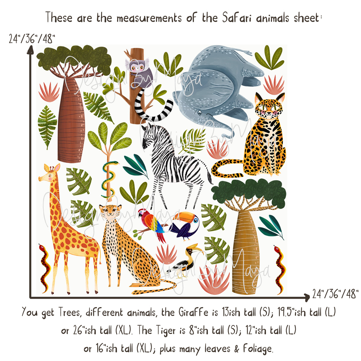 Jungle Animals Tropical Theme - Fabric Nursery Wall Art Decals