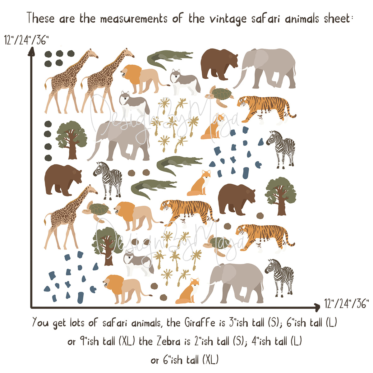 Animated Safari Animals, Jungle Creatures - Fabric Nursery Wall Art Decals