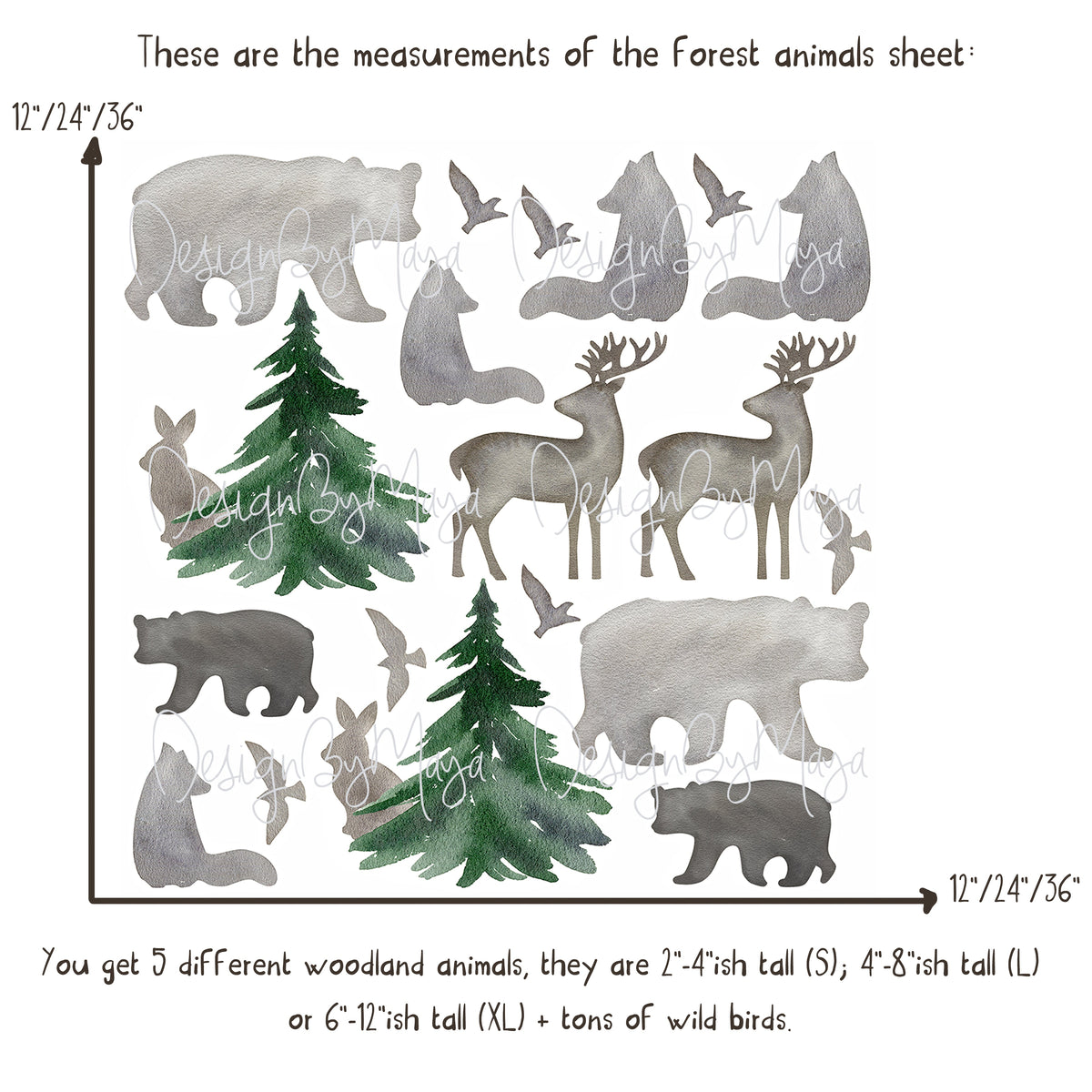 Woodland Animals & Pine Trees - Fabric Nursery Wall Art Decals