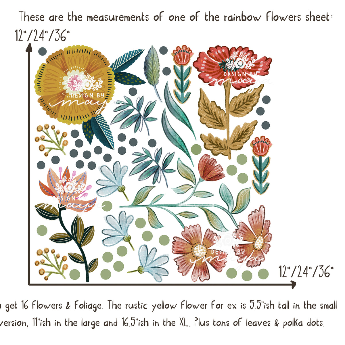 Wild Flowers & Green Leaves - Fabric Nursery Wall Art Decals
