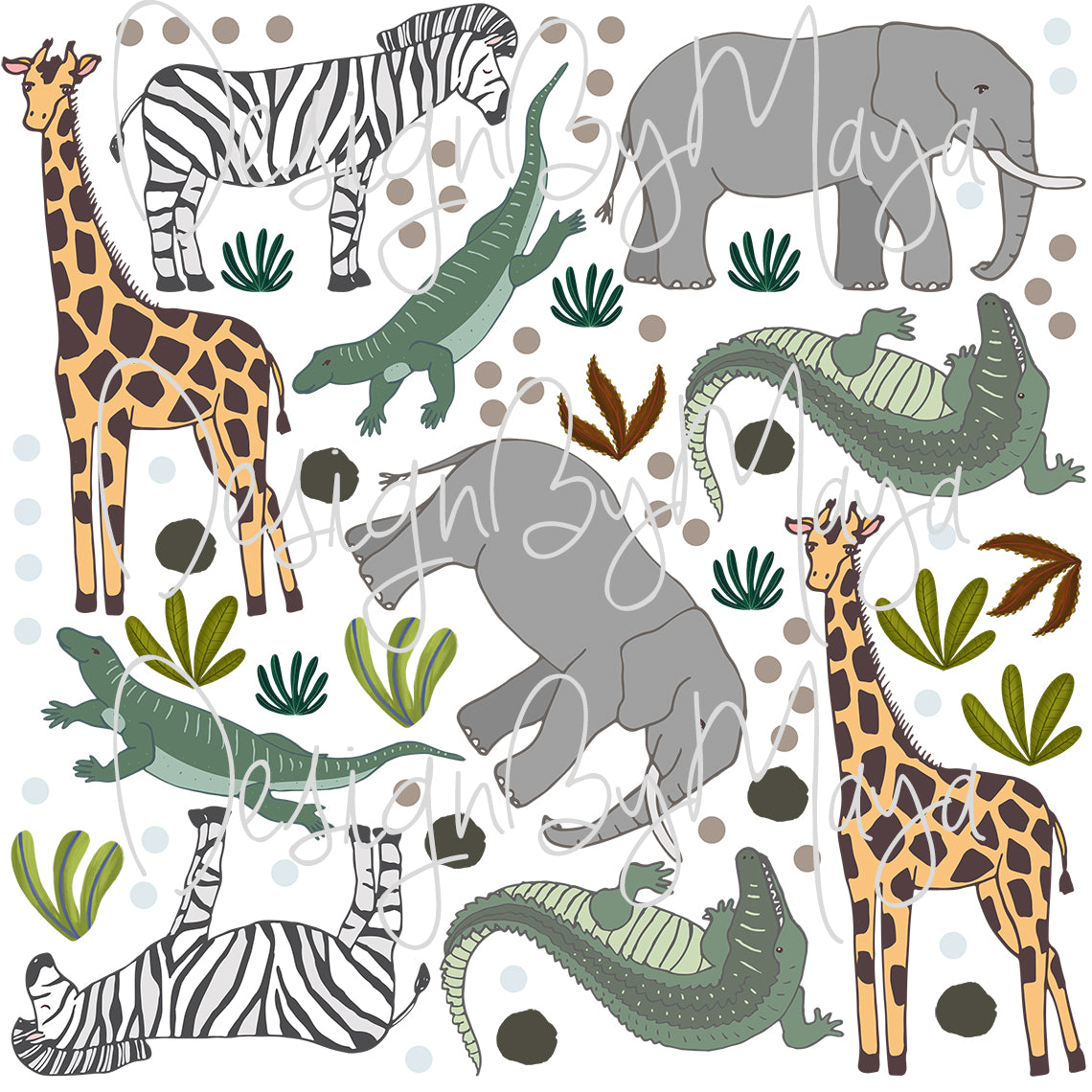 Animated Safari Animals, Jungle Creatures - Fabric Nursery Wall Art Decals