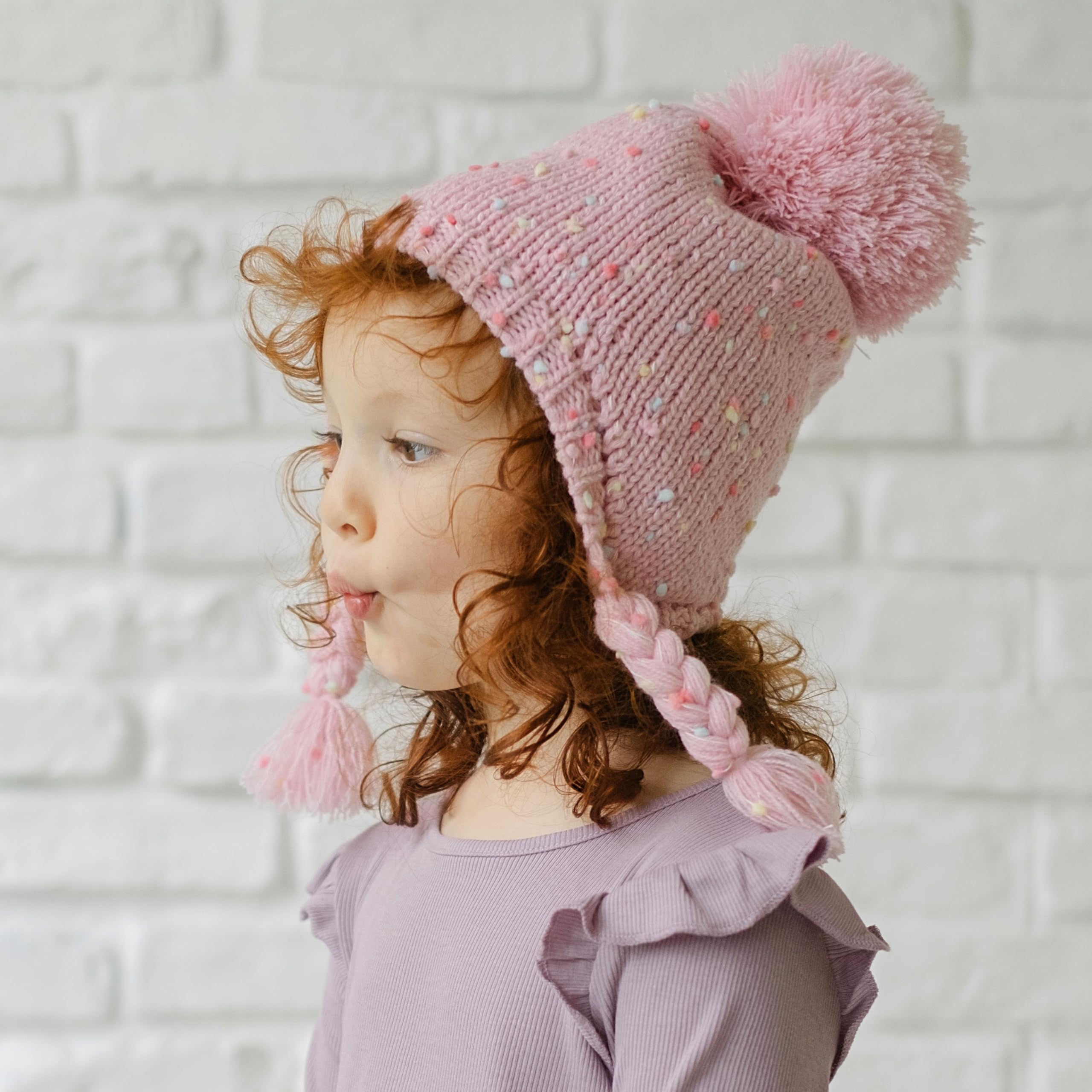 Girls Warm Knit Earflap Hat, Fleece Lined Cold-weather Essential For Kids 1-12 Years