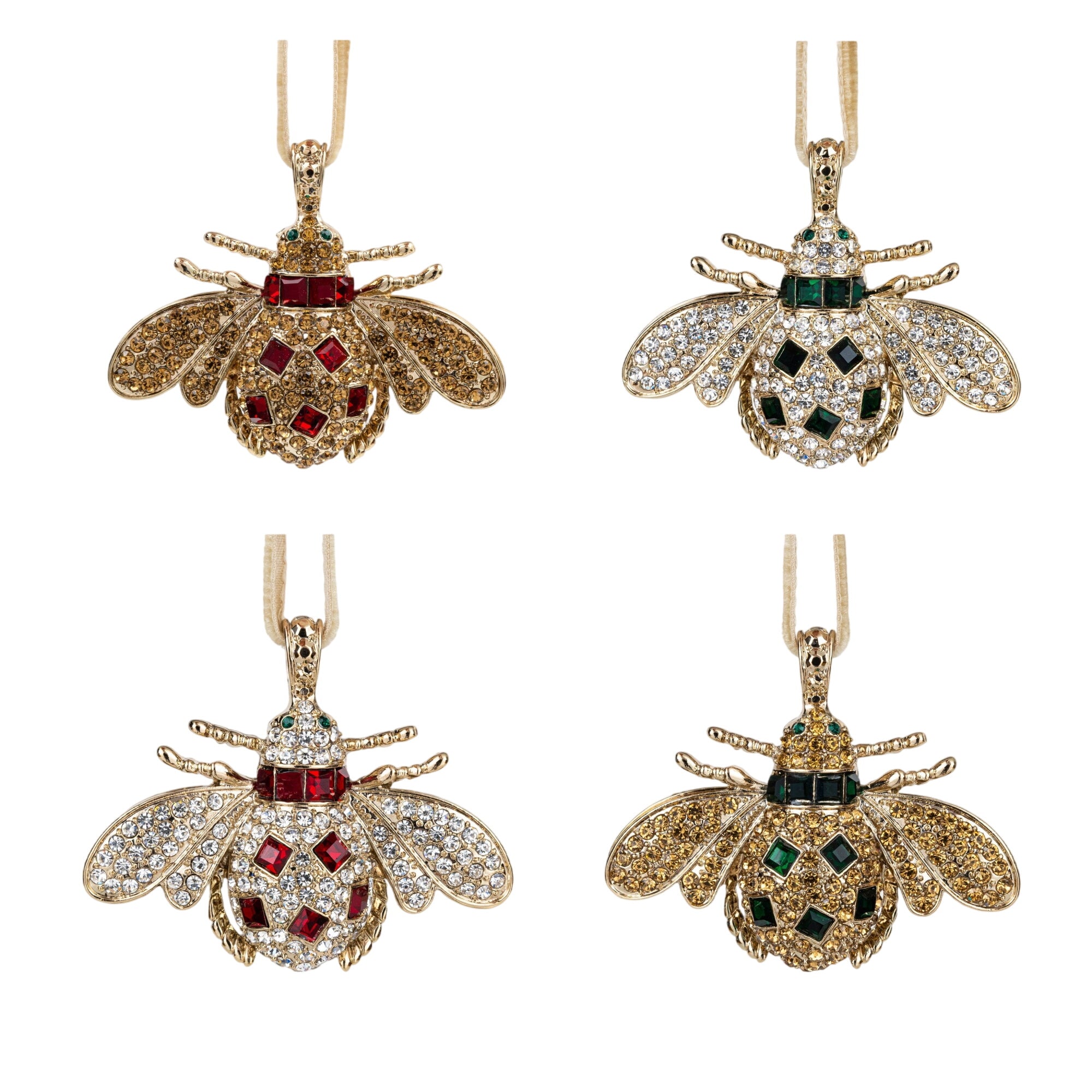 Classic Bee Hanging Ornament Boxed Set, Red And Green