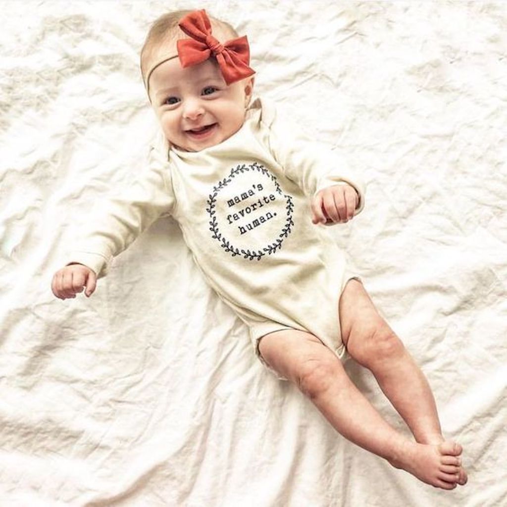 Mama's Favorite Human - Long Sleeve Organic Baby Bodysuit