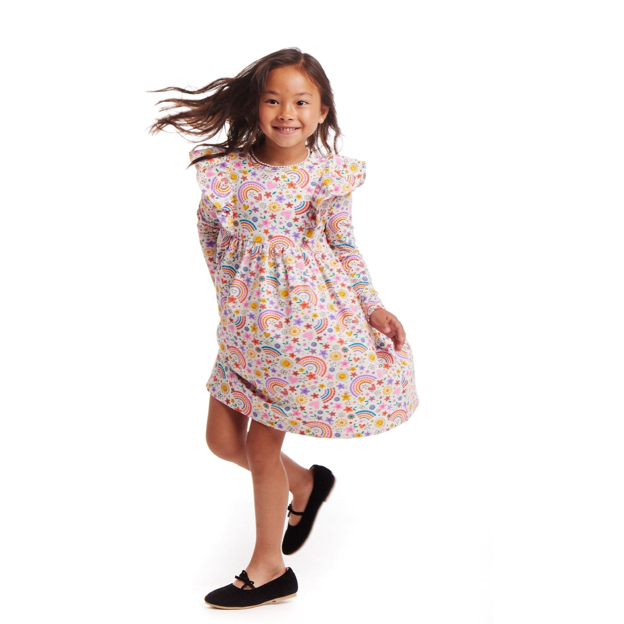 Kids Oatmeal Heather Printed Jersey Dress | Rainbow Flowers