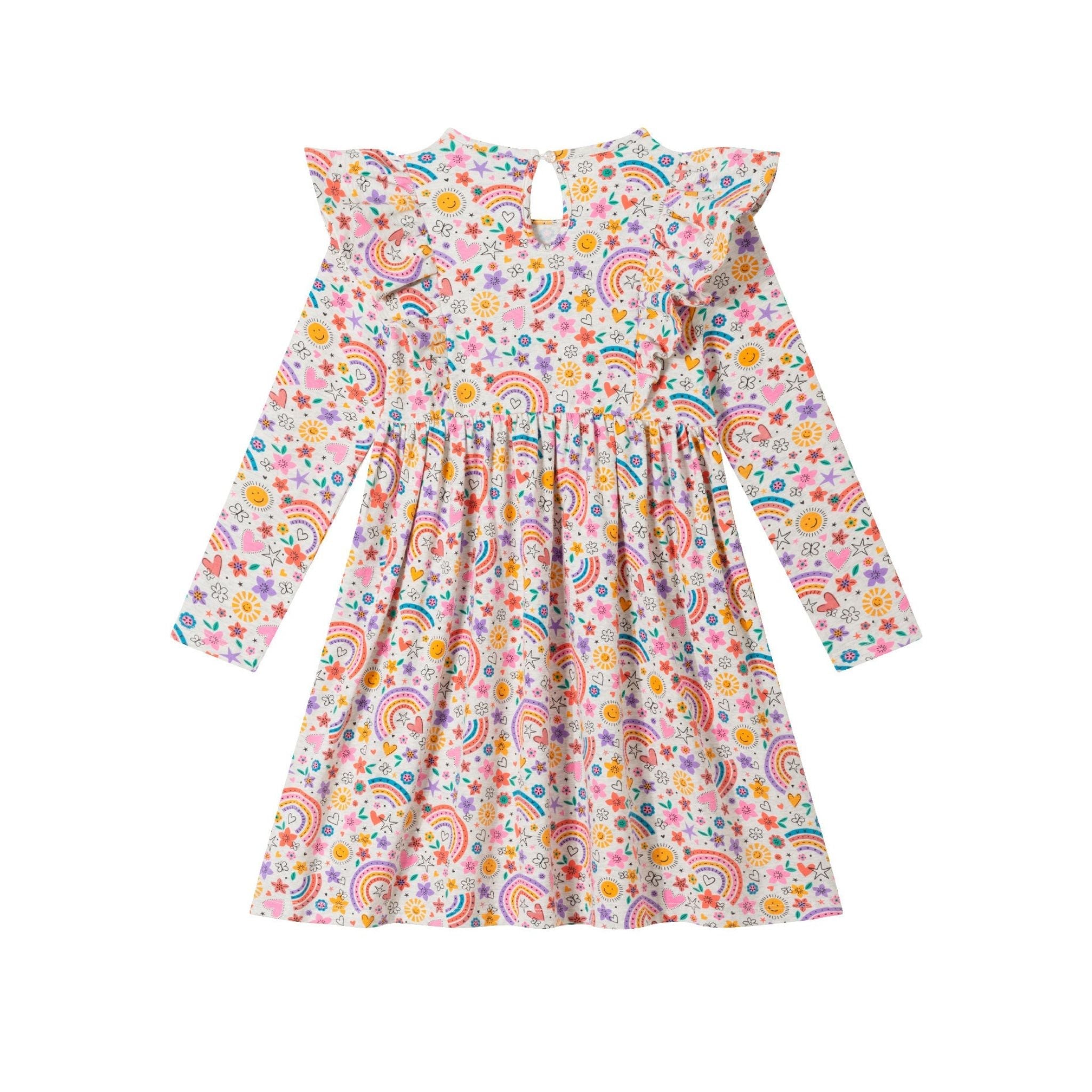 Kids Oatmeal Heather Printed Jersey Dress | Rainbow Flowers