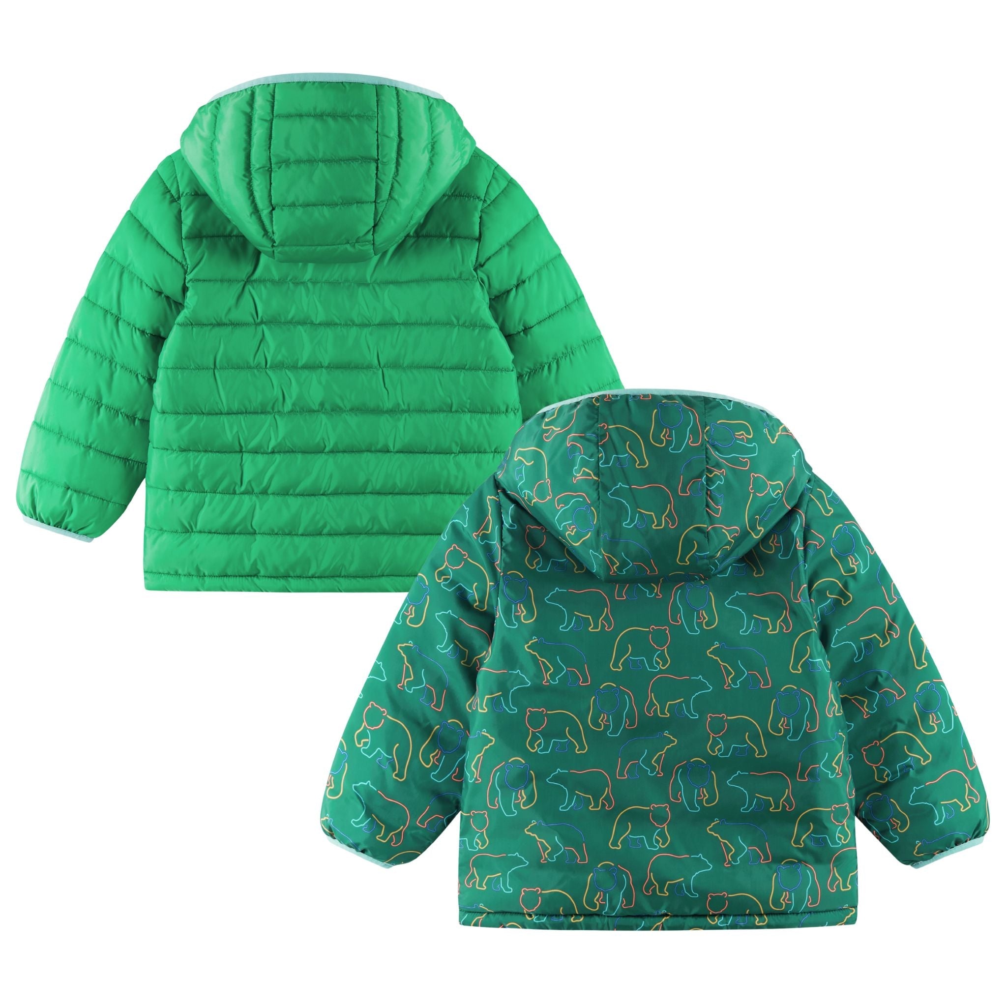 Kids Reversible Puffer Jacket | Green Bear