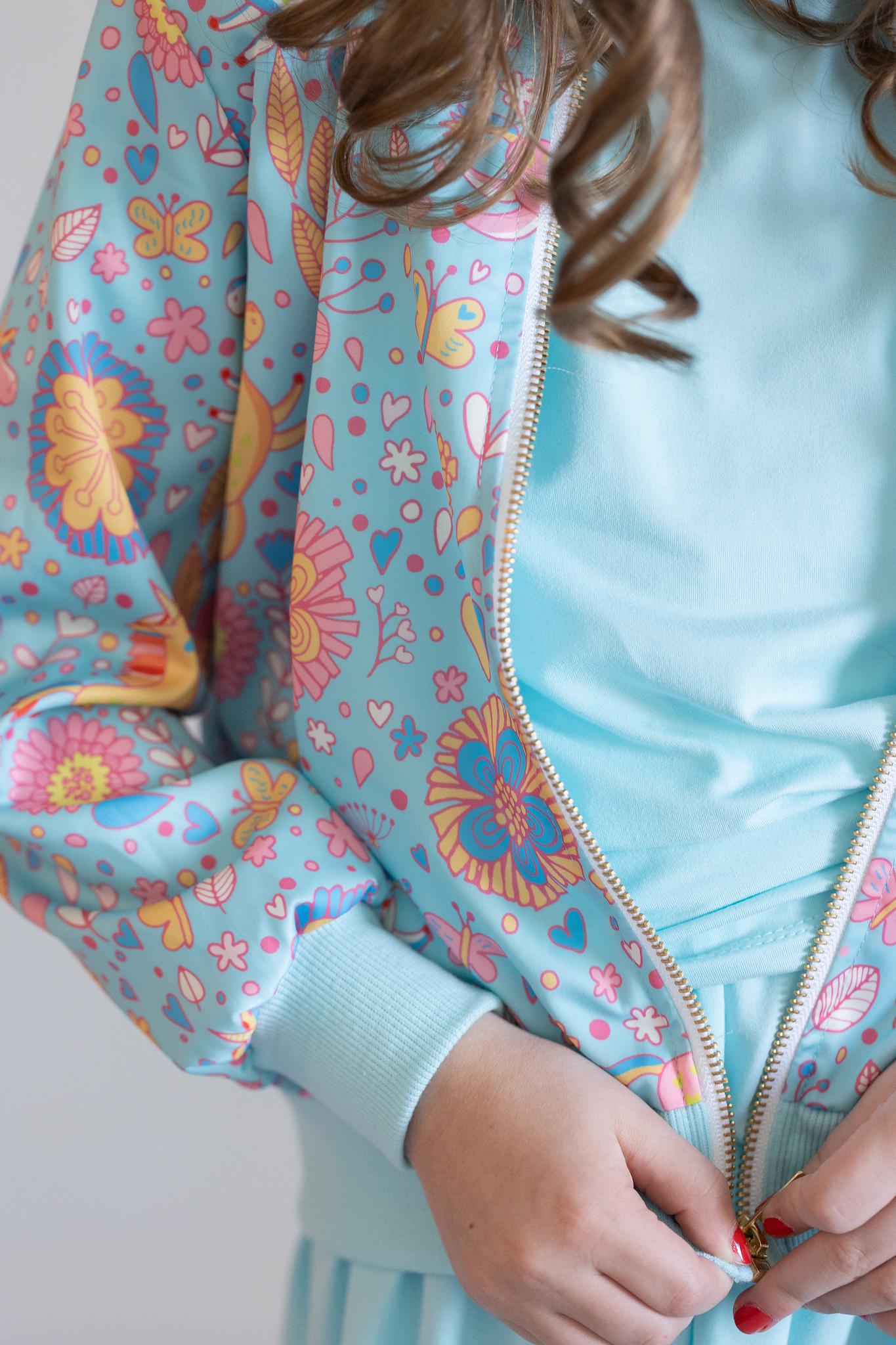 Blue Retro Unicorns Satin Jacket