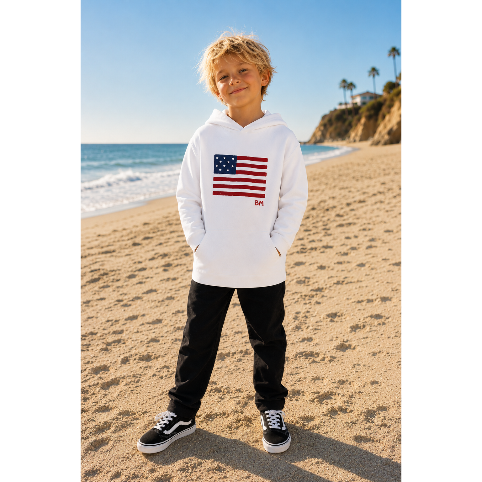 Organic Benji Flag Hoodie White