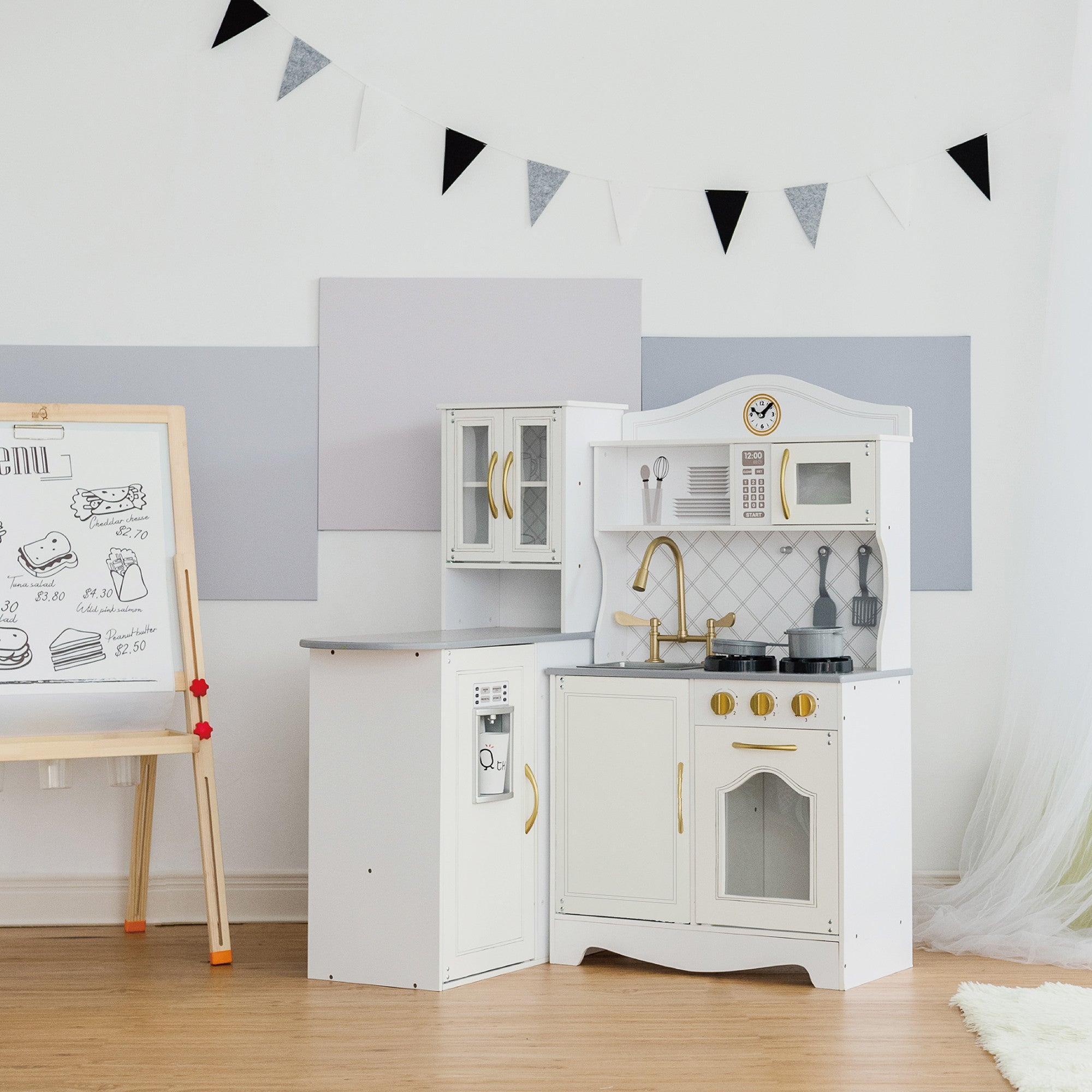 Little Chef Upper East Retro Play Kitchen With Effects, White