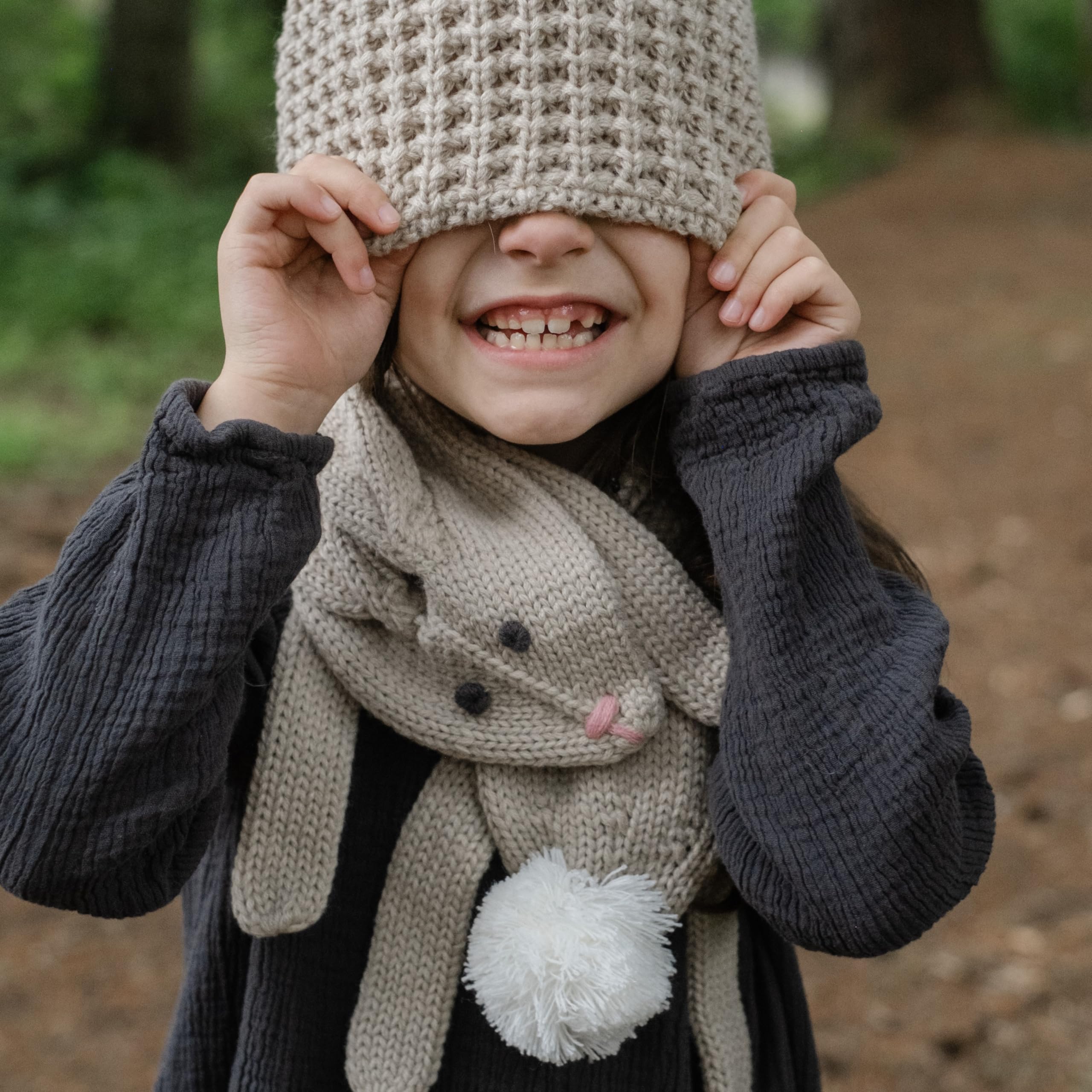Soft Bunny Knitted Winter Neck Scarf- (children Age 4/5-12yr)- Oat Beige, Unisex