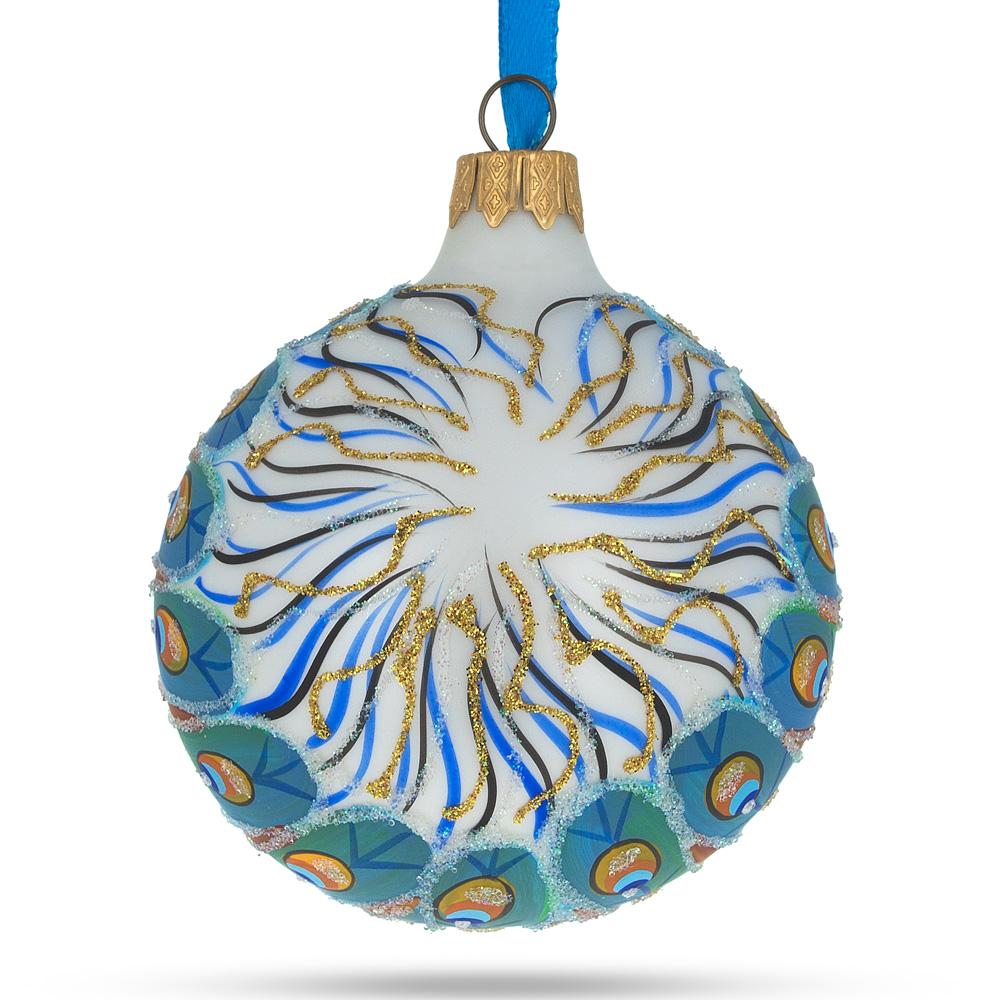 Elegant Peacock Glittered - Blown Glass Ball Christmas Ornament 3.25 Inches