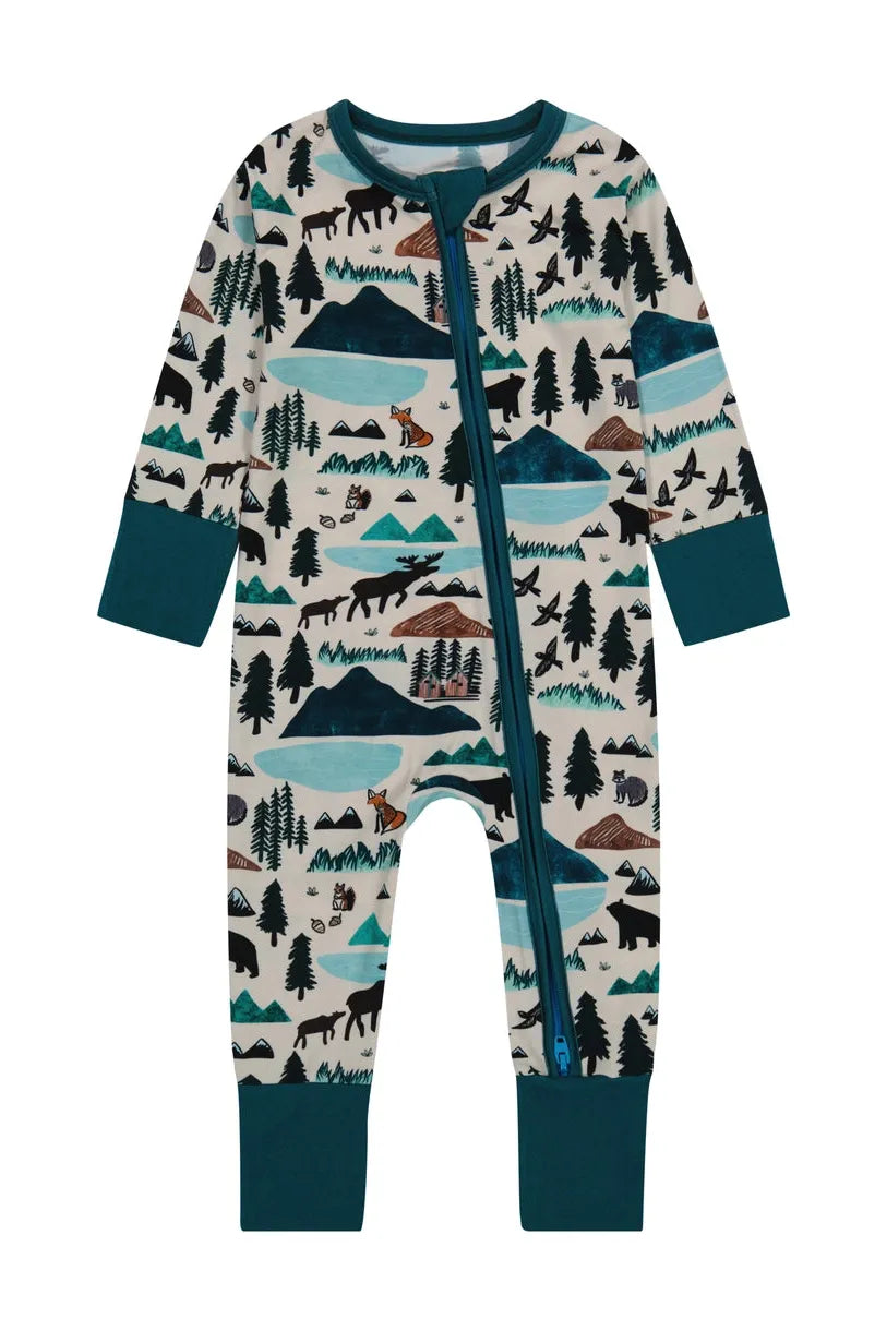 Bamboo One Piece Zip Pajama - Into The Wild