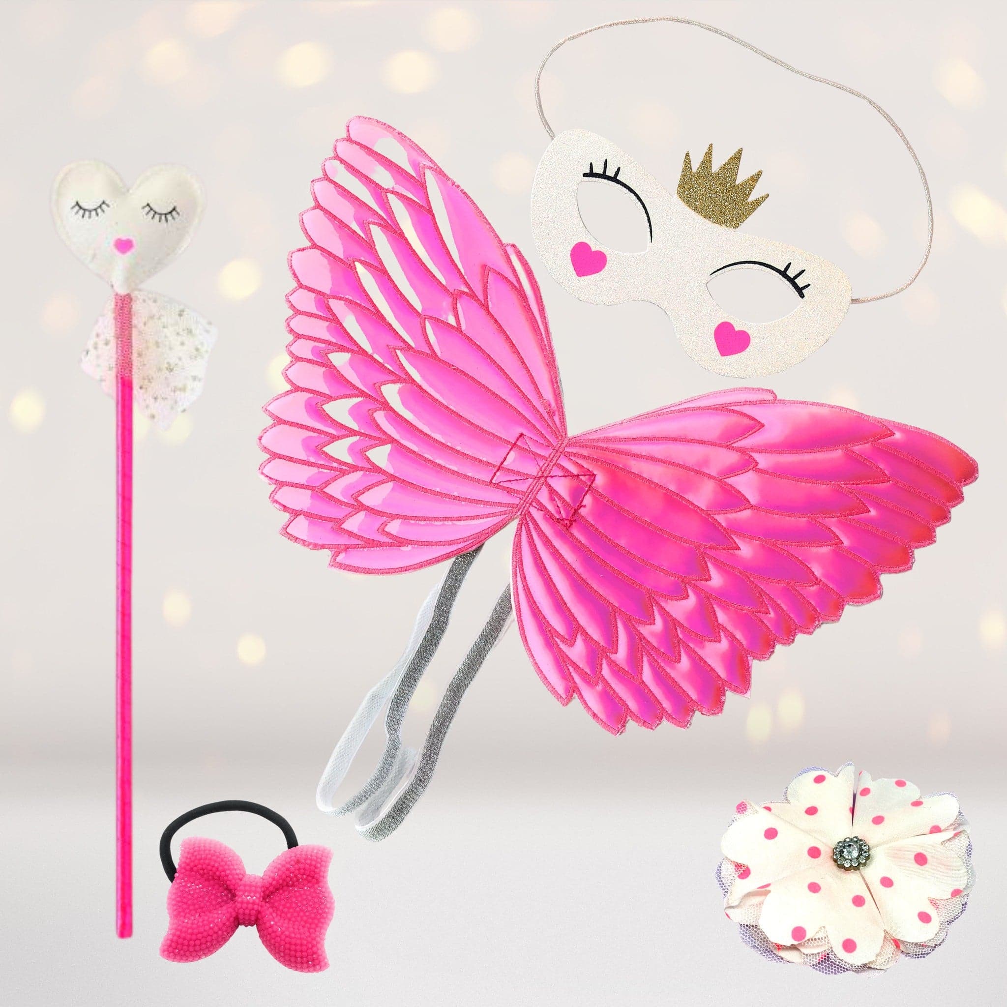 Fairy Princess Pretend Play Set With Wand, Costume Mask, Wings, And Hair Accessories