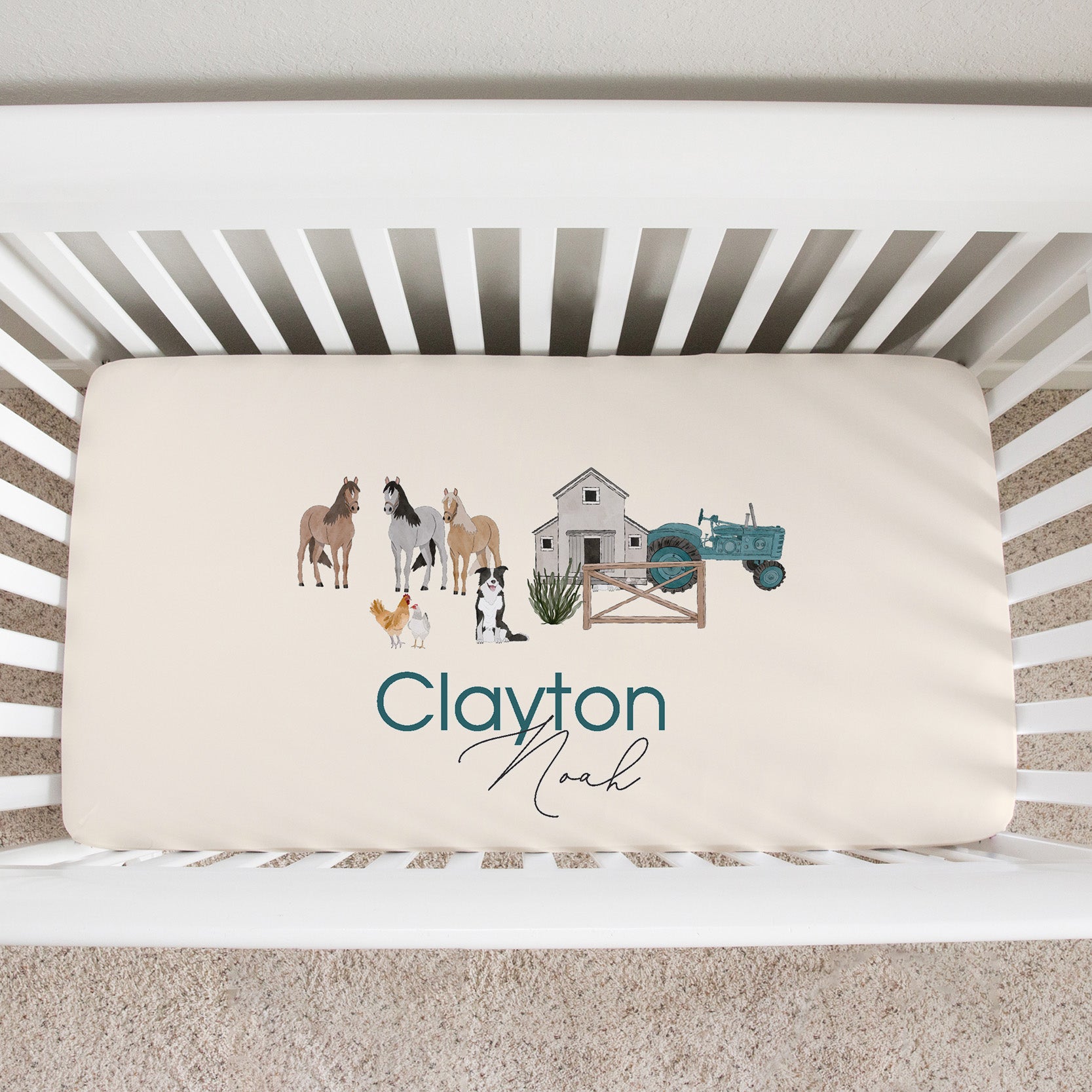 Personalized Crib Sheet | Custom Baby Bedding With Friendly Farm Animals Design