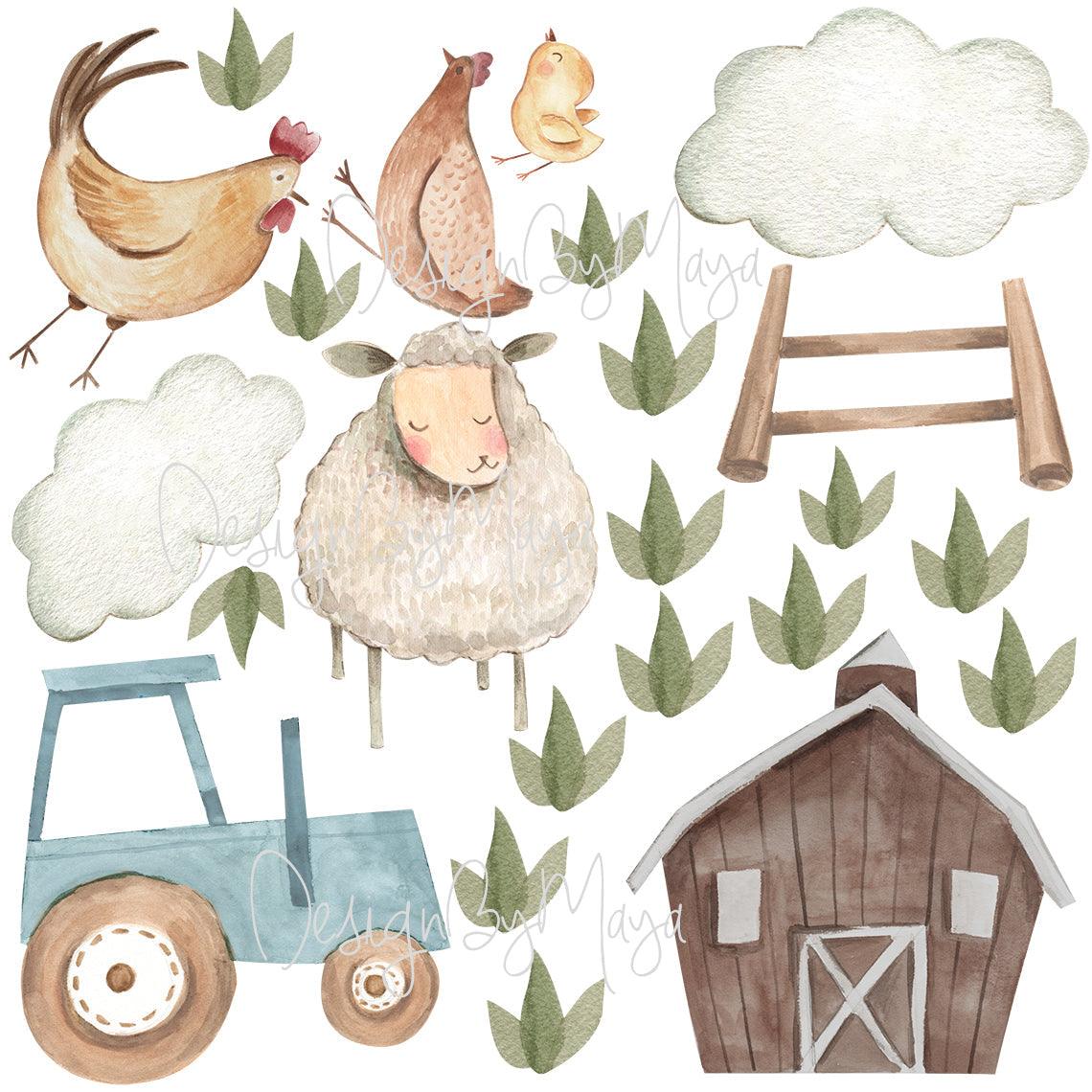 Farm Animals Faces - Fabric Nursery Wall Art Decals