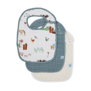 Cotton Muslin Classic Bib 3 Pack - Farmyard