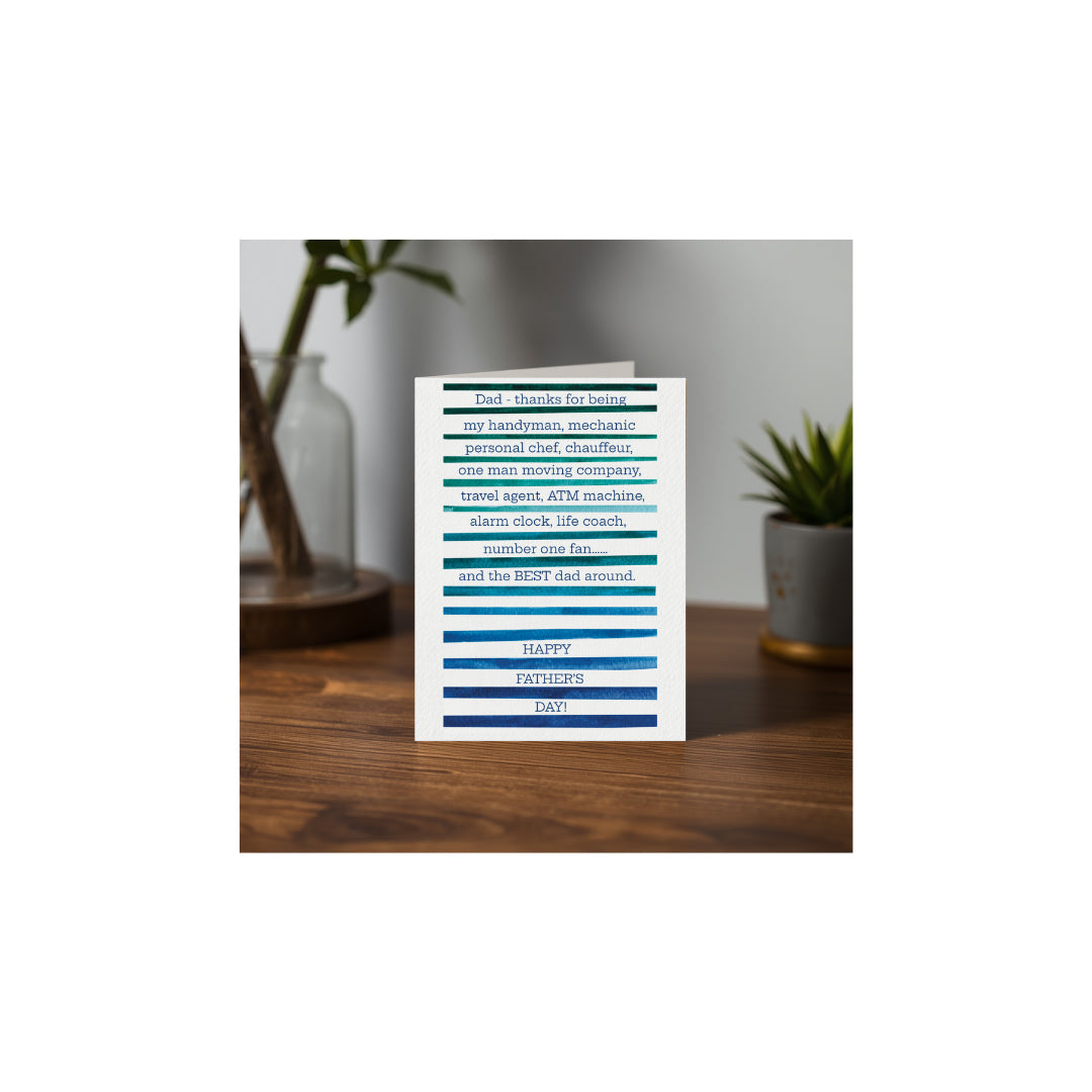Dad's Many Hats Greeting Card | Funny Watercolor Stripe Father's Day Card