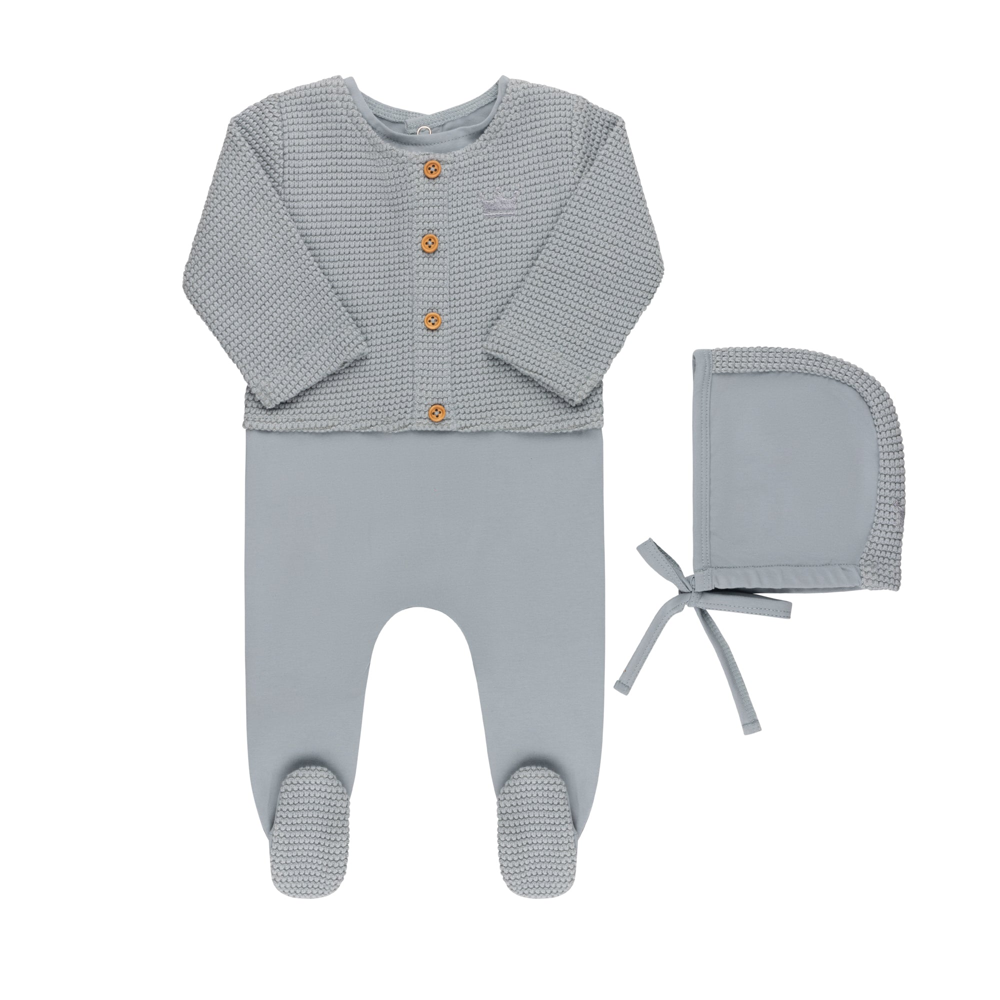 Faux Cardigan Footie & Hat (cotton Edition)