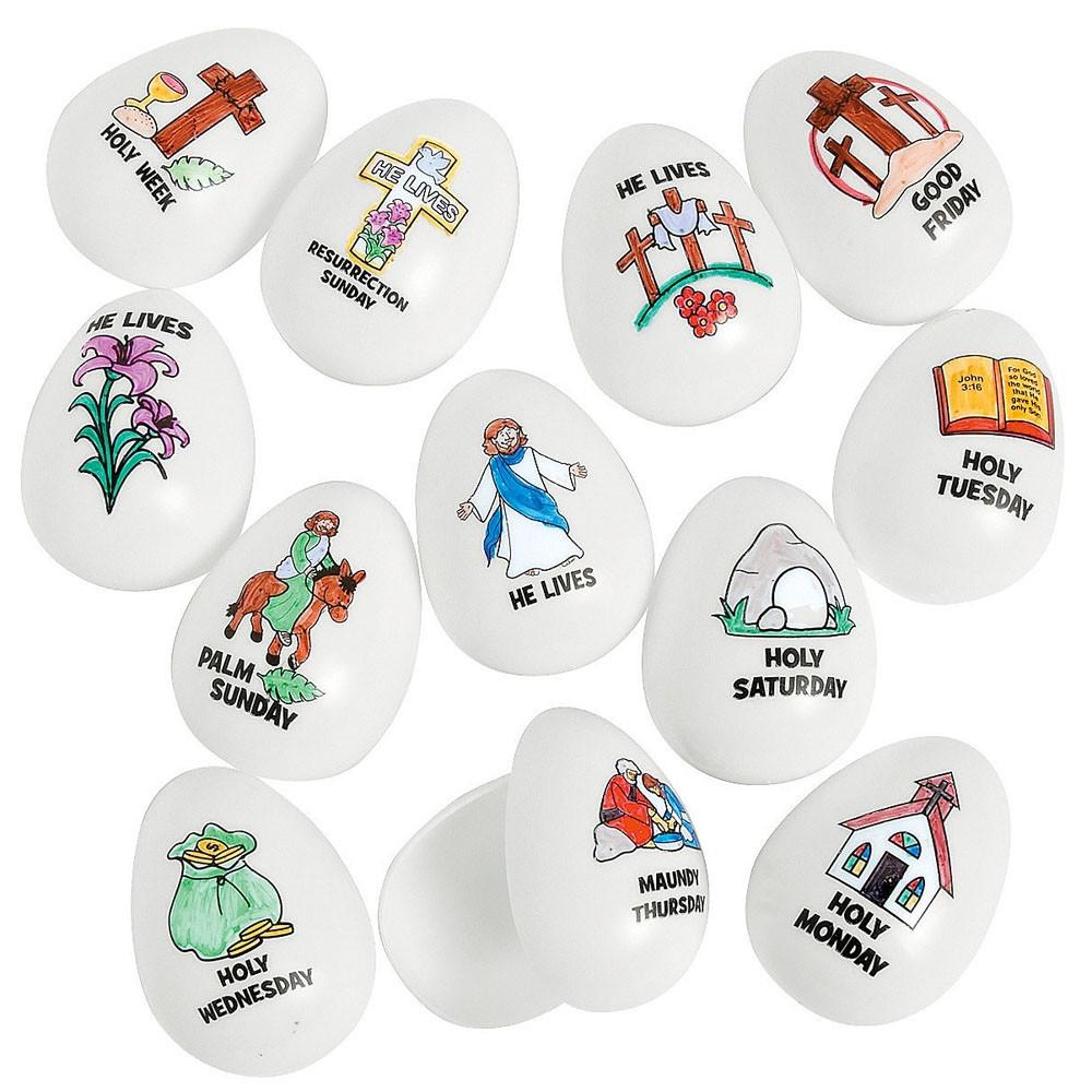 Set Of 12 Color Your Own Religious Plastic Easter Eggs 2.25 Inches