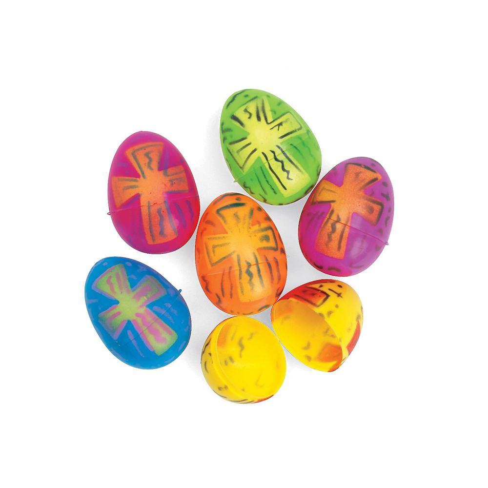 Set Of 12 Bright Crosses Plastic Easter Eggs 2.25 Inches