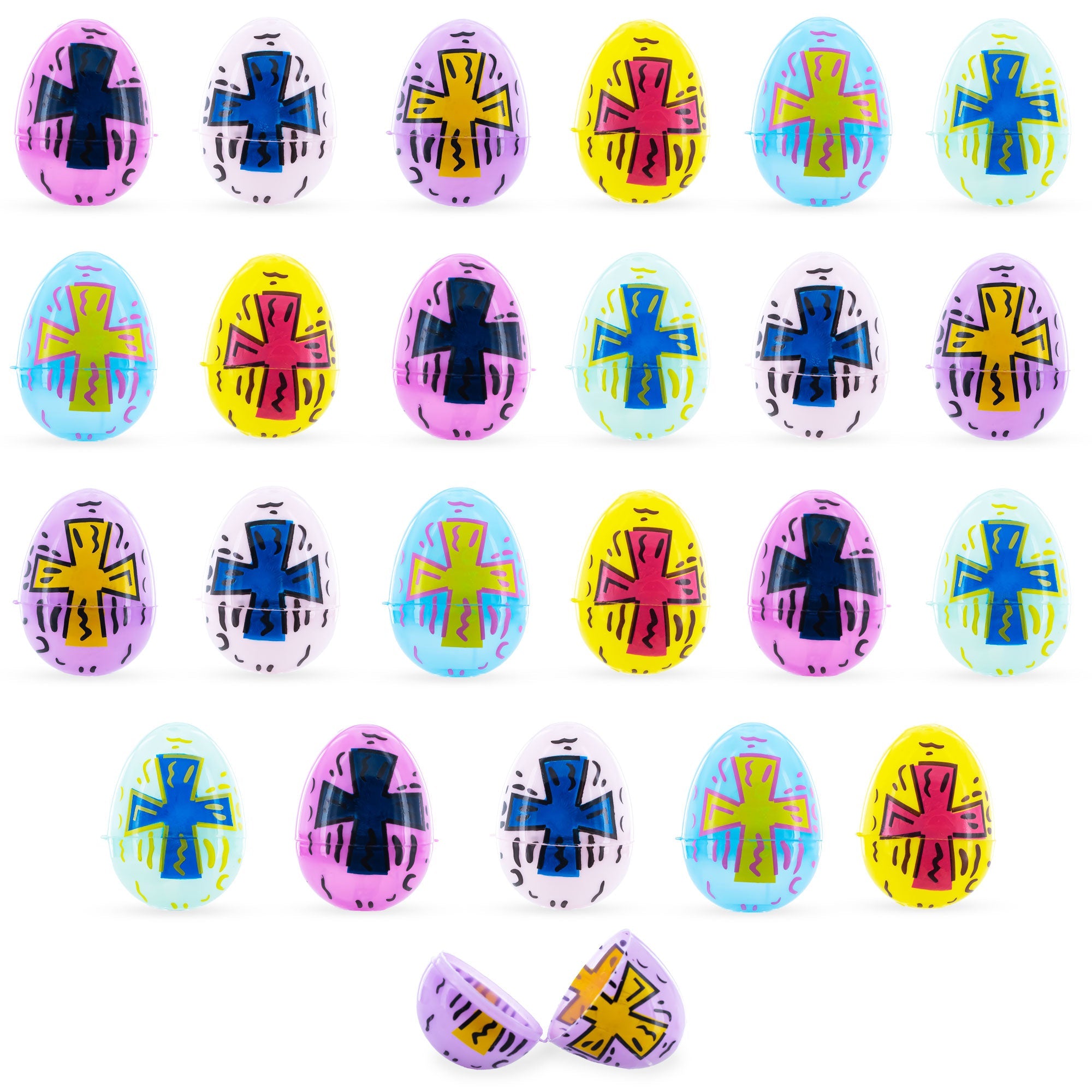 Set Of 24 Pastel Cross Religious Plastic Easter Eggs