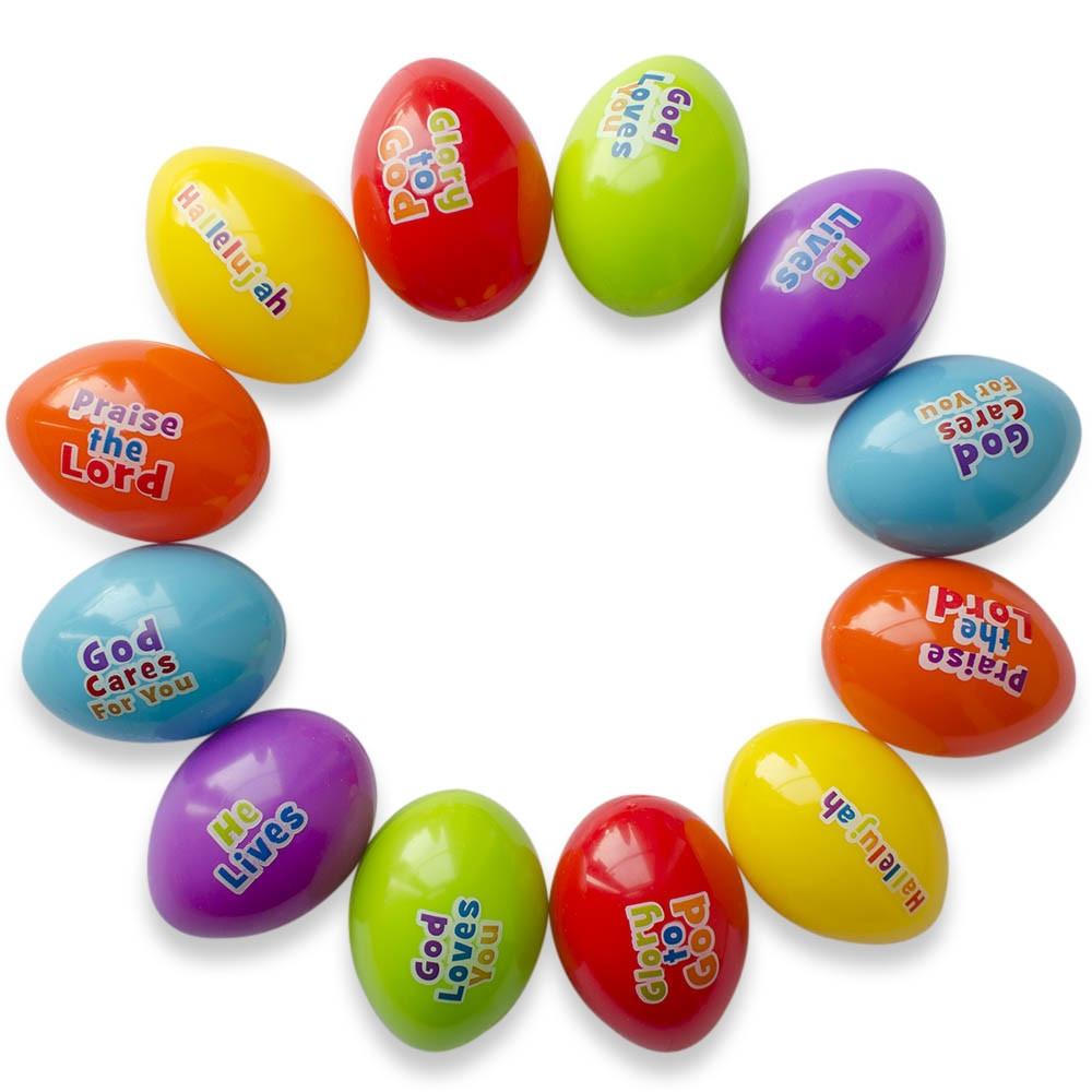 Set Of 12 Religious Quotes On Plastic Easter Eggs