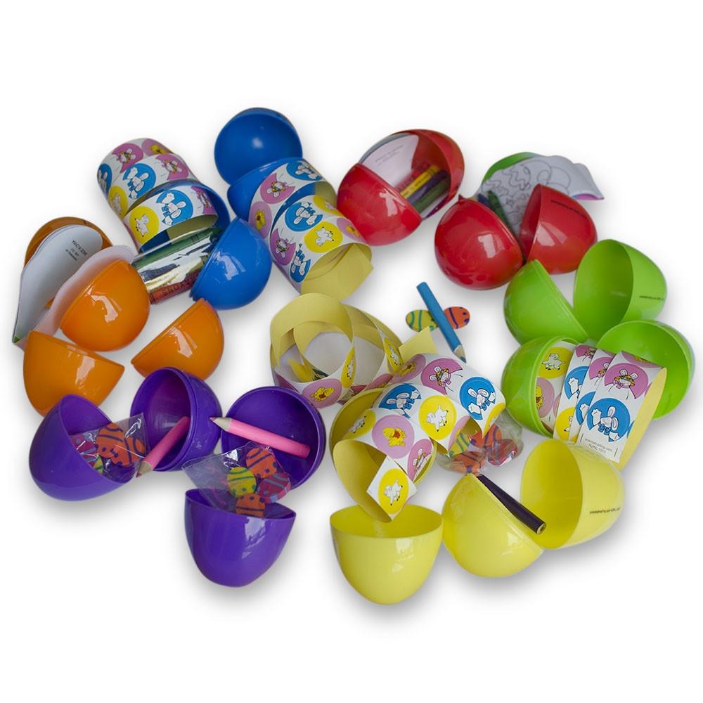 Set Of 24 Large 3 Inches Plastic Eggs W/ Pencils, Stickers, And Crayons