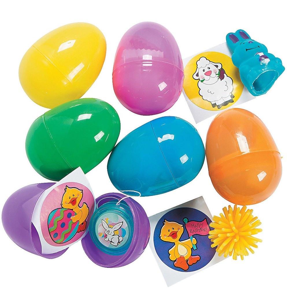 Set If 24 Bright Plastic Easter Egg With Toys 2.25 Inches