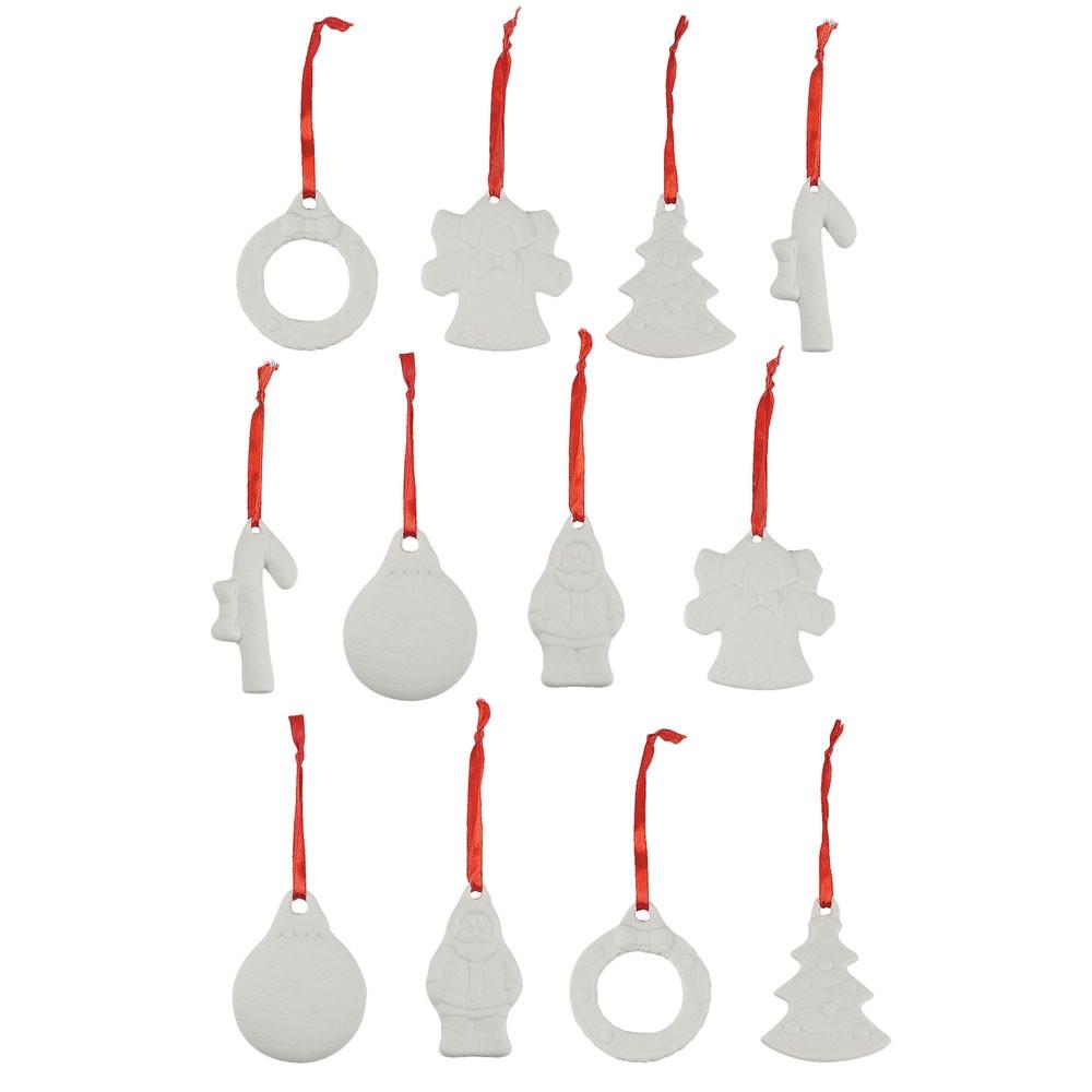 12 Unfinished Blank Unpainted Diy Ceramic Christmas Ornaments