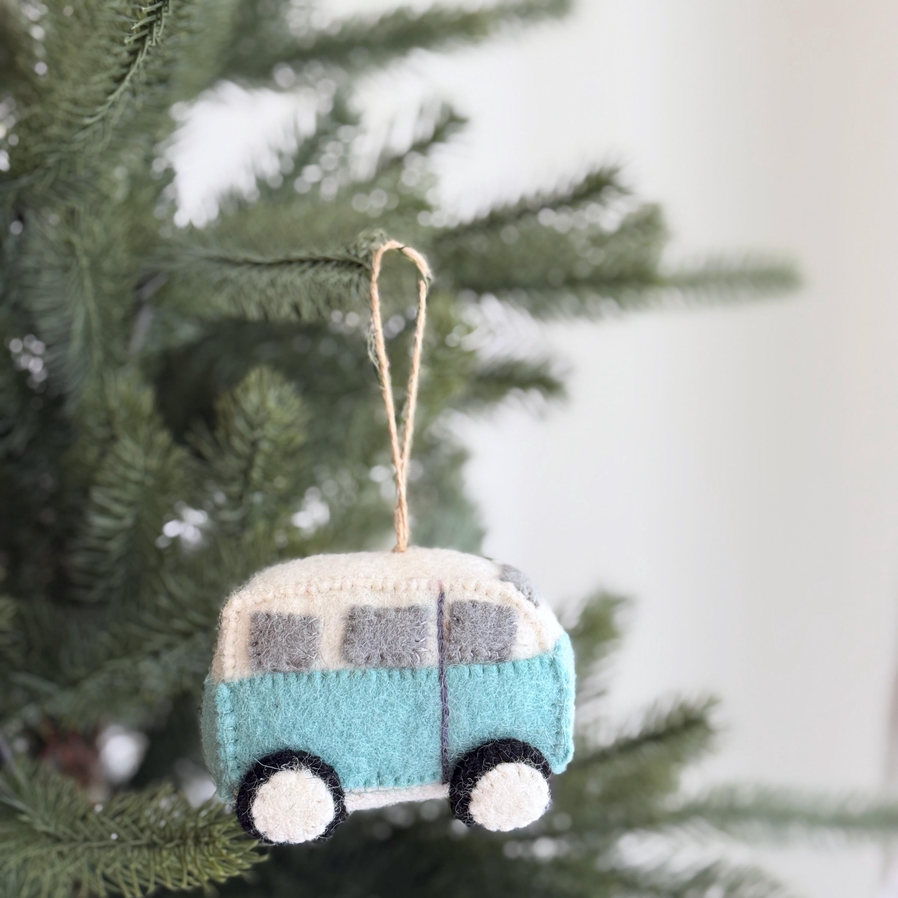 Felt Blue Camper Van Ornament – Retro Wool Felt Christmas Ornament