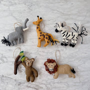 Felt Christmas Ornament Set Of 5 - Safari Animals