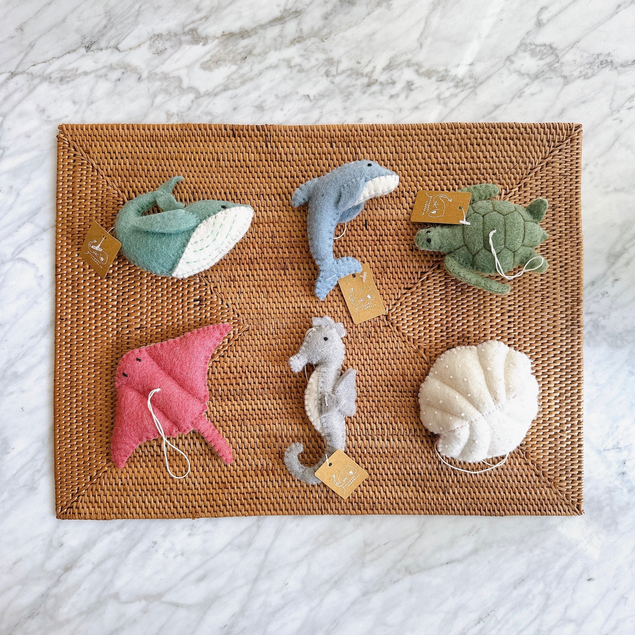 Felt Christmas Ornament Set Of 6 - Ocean Creatures