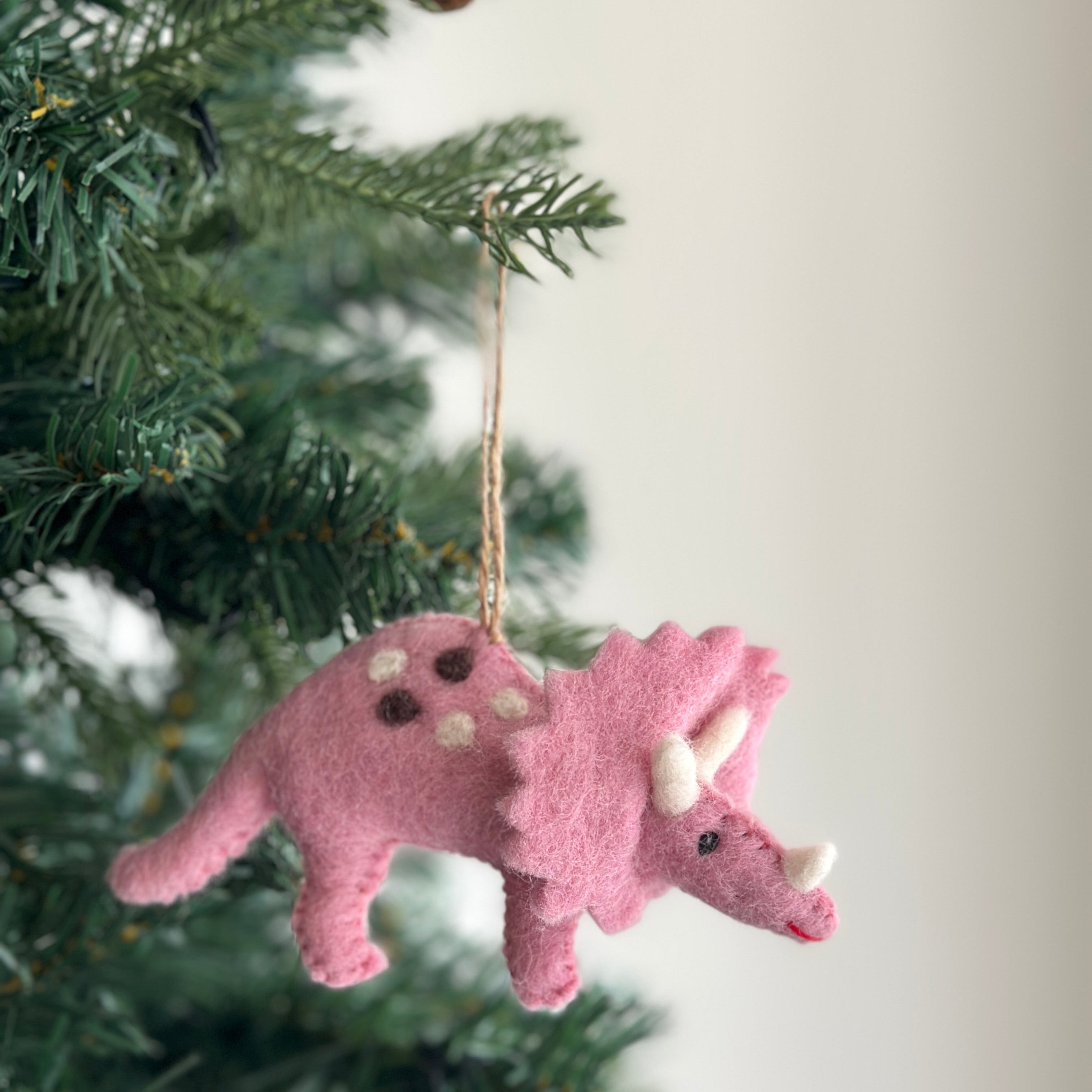 Felt Dinosaur Ornament - Pink Triceratops